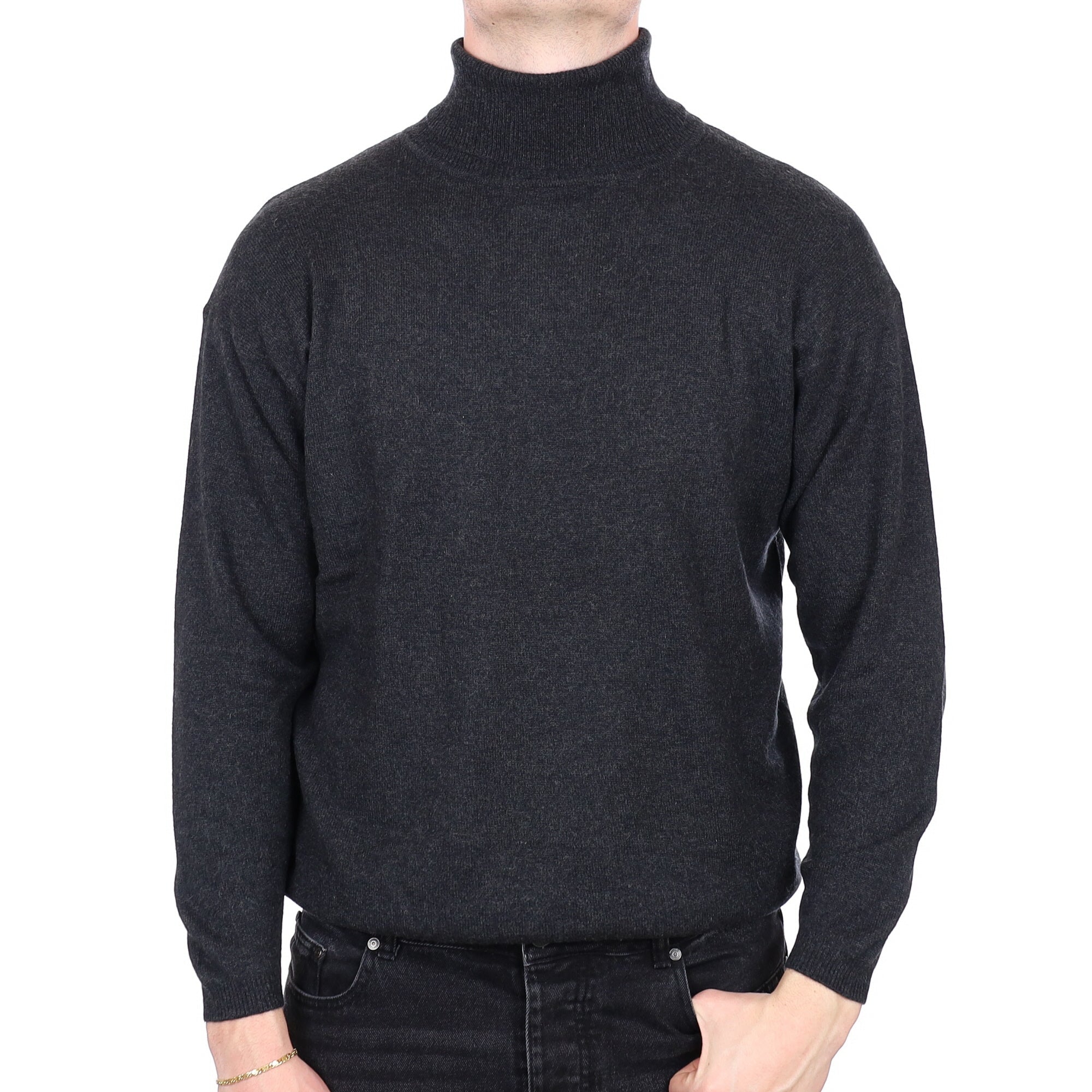 Men's Graphite Grey Cashmere Polo Neck Jumper XXL