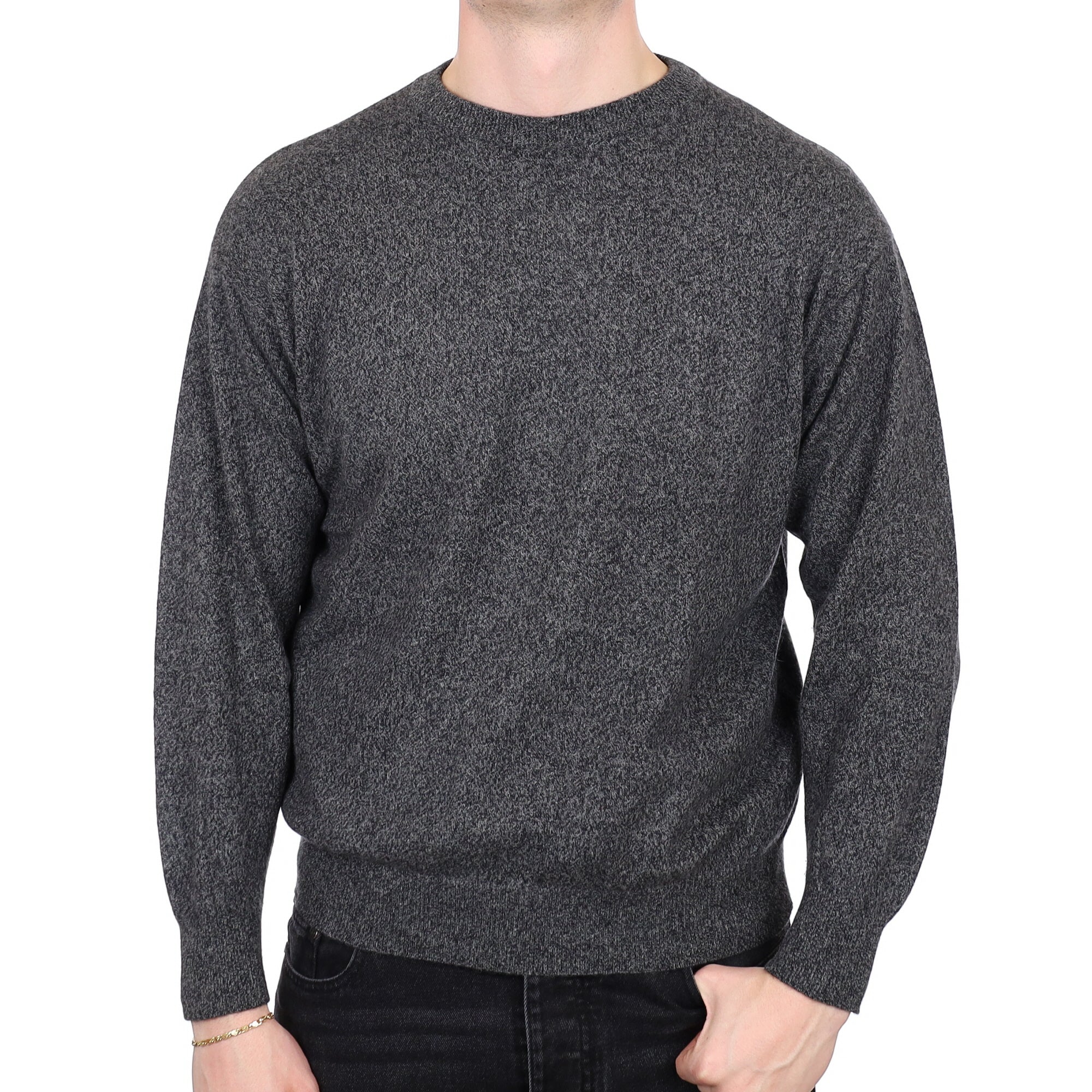 Men's Charcoal Grey Marl Cashmere Crew Neck Jumper XL