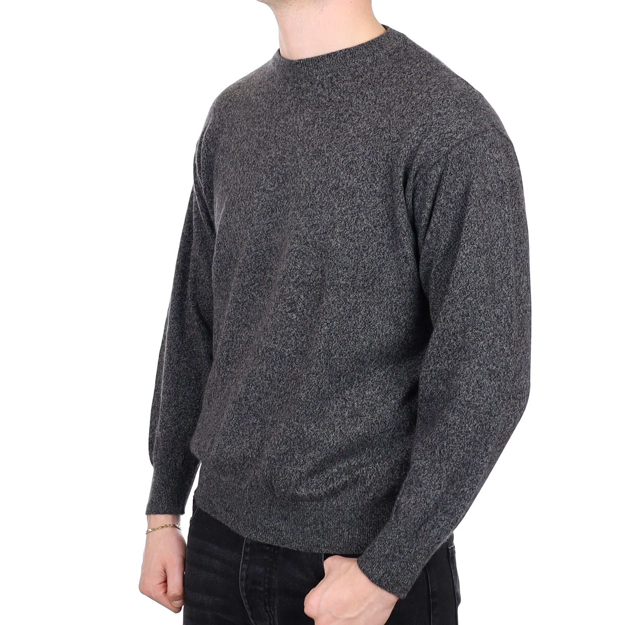 Men's Charcoal Grey Marl Cashmere Crew Neck Jumper XL