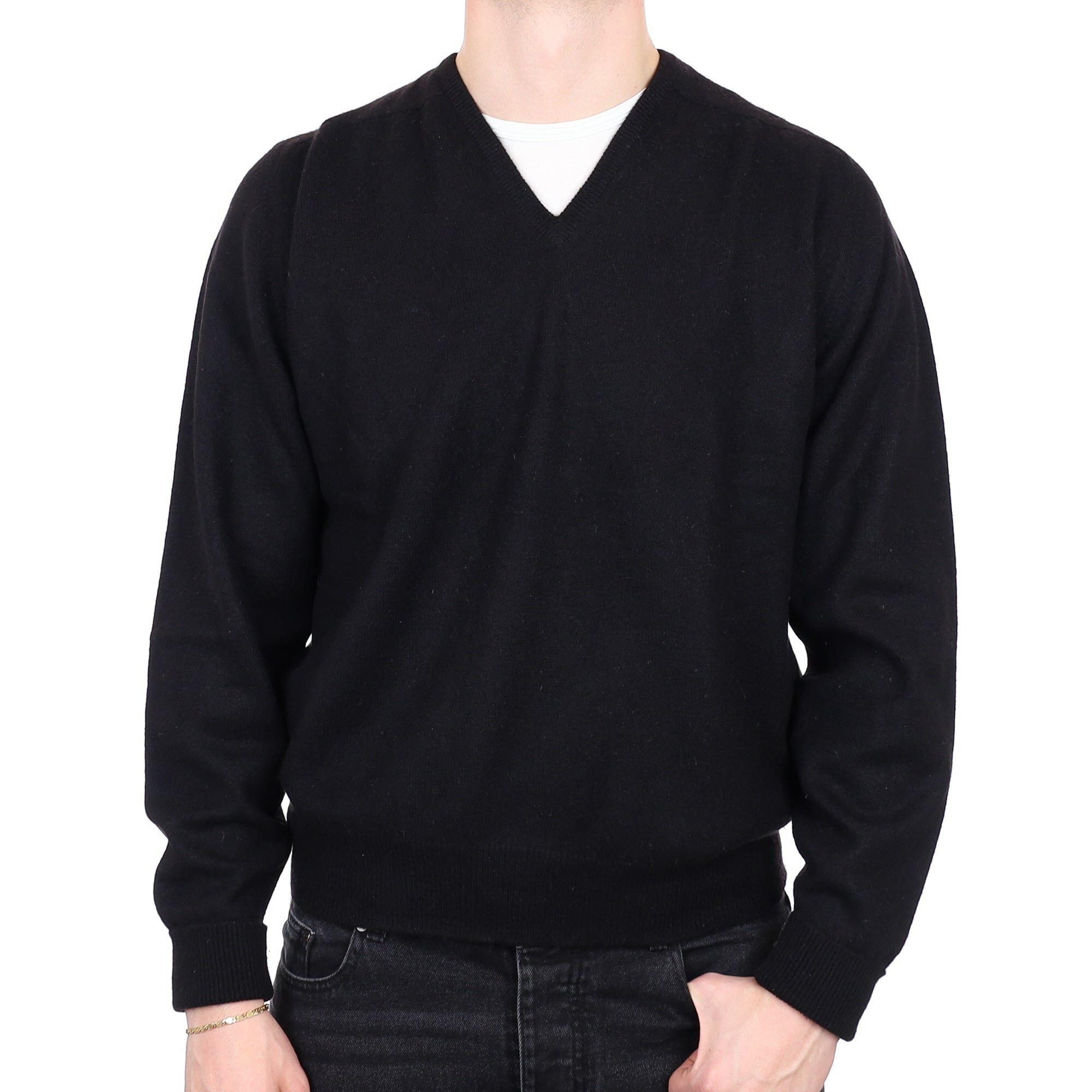 Men's Irish Black Cashmere V Neck Jumper XL