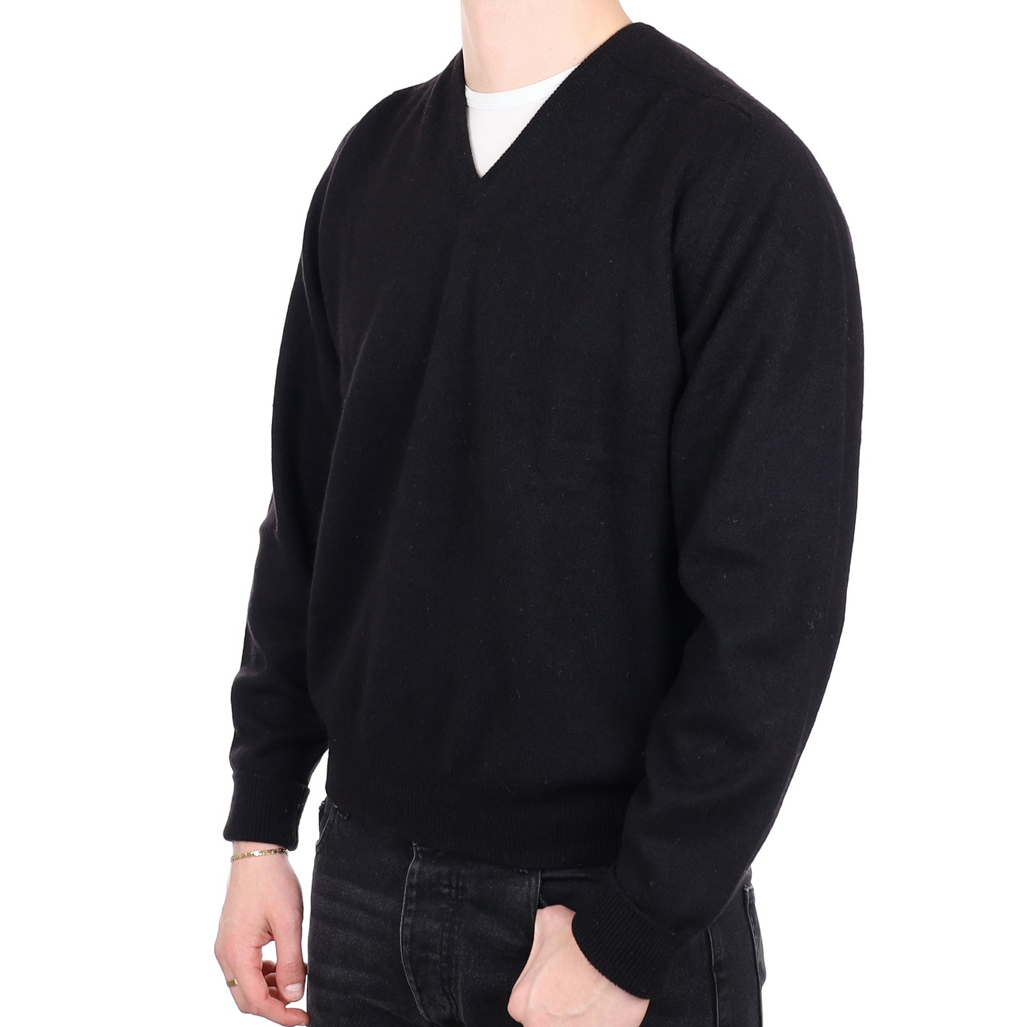 Men's Irish Black Cashmere V Neck Jumper XL