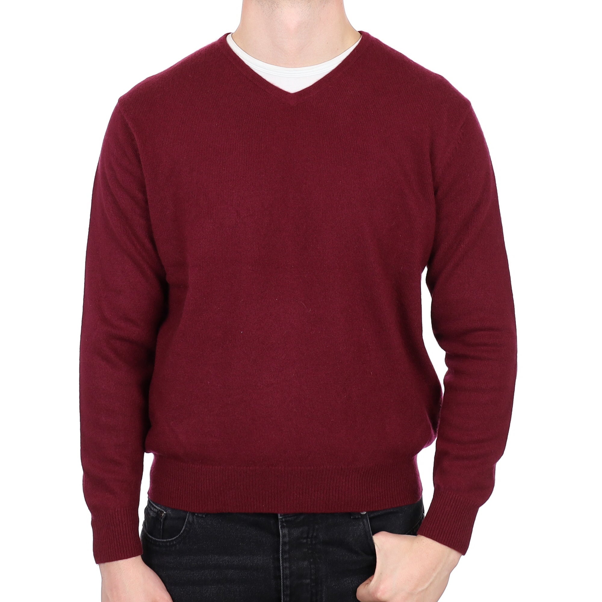 Men's Mulberry Purple Cashmere V Neck Jumper XL