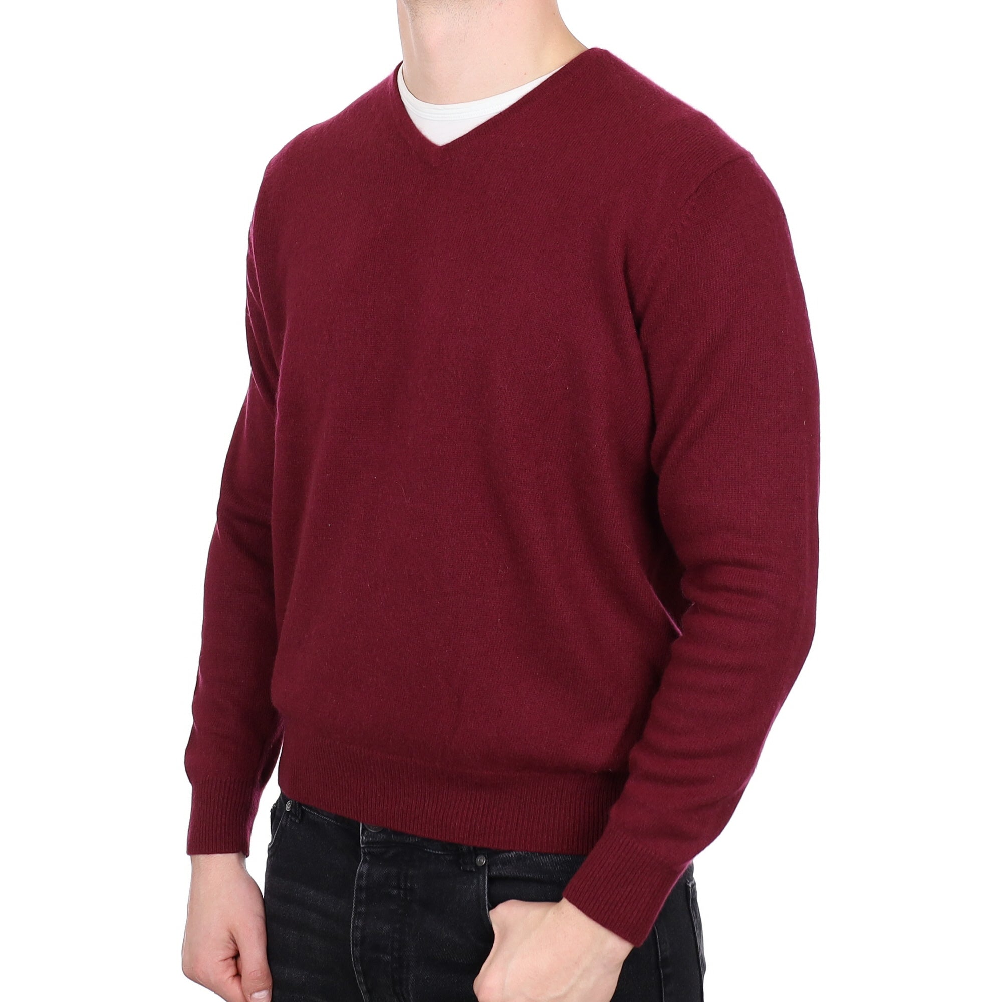Men's Mulberry Purple Cashmere V Neck Jumper XL
