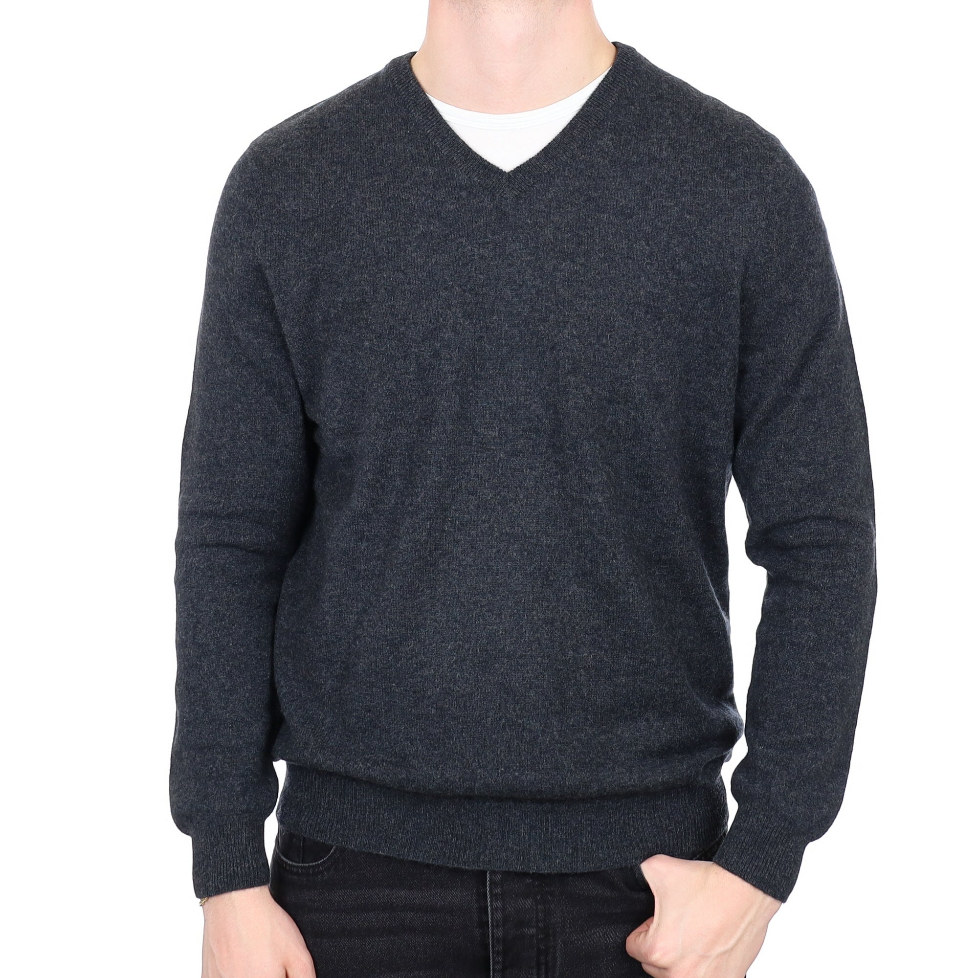 Men's Graphite Grey Cashmere V Neck Jumper XL