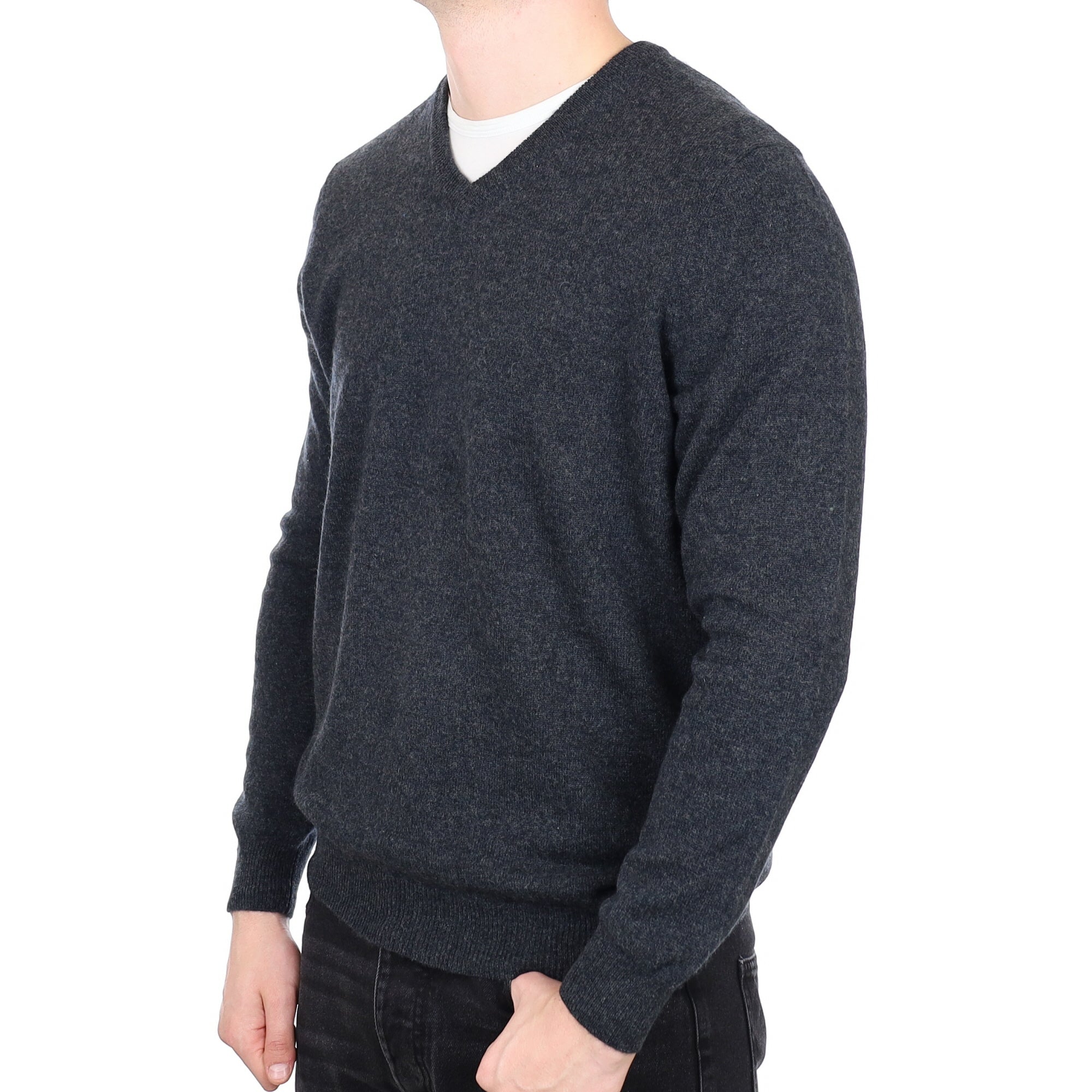 Men's Graphite Grey Cashmere V Neck Jumper XL