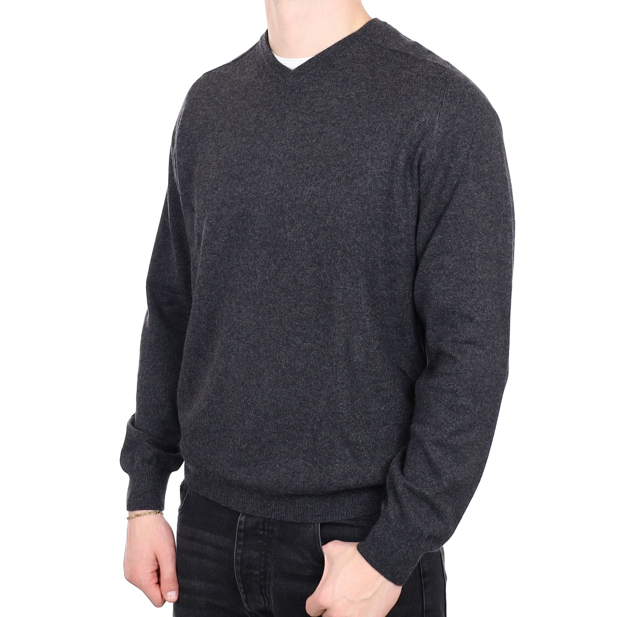 Men's Charcoal Grey Cashmere V Neck Jumper XL