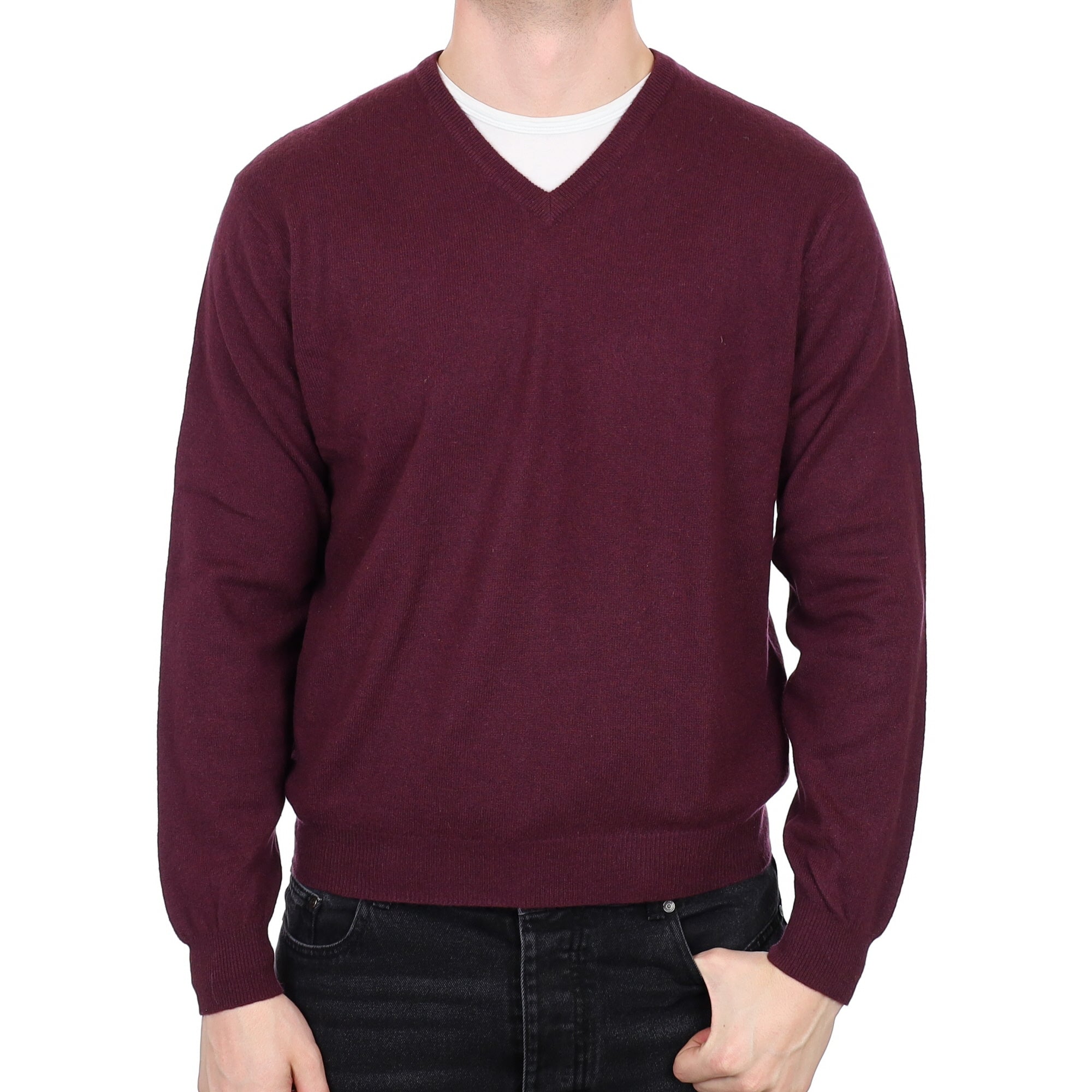 Men's Mulberry Purple Cashmere V Neck Jumper XL