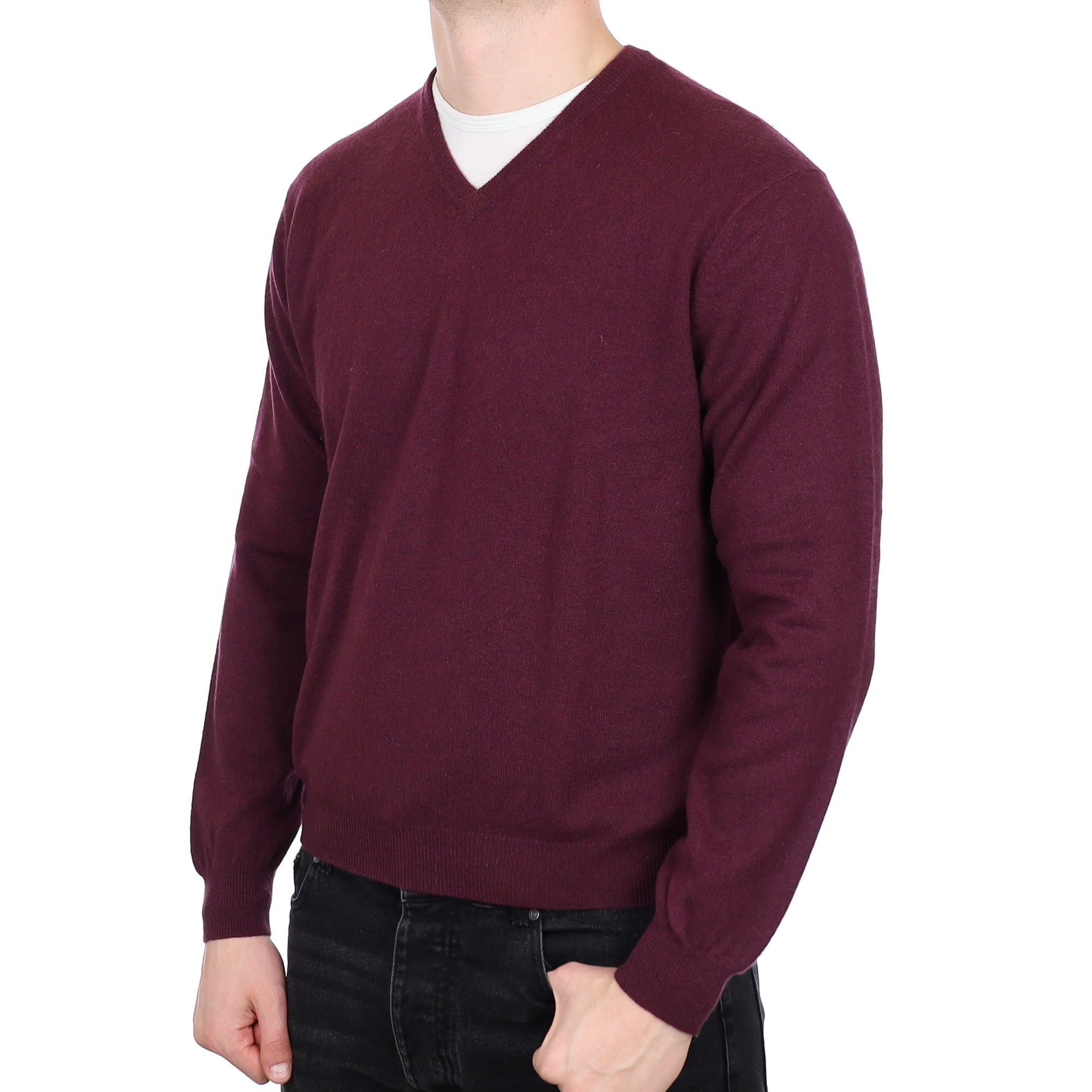 Men's Mulberry Purple Cashmere V Neck Jumper XL