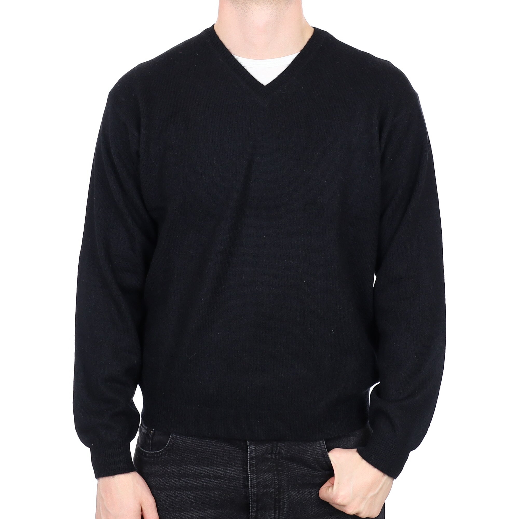 Men's Black Cashmere V Neck Neck Jumper XL