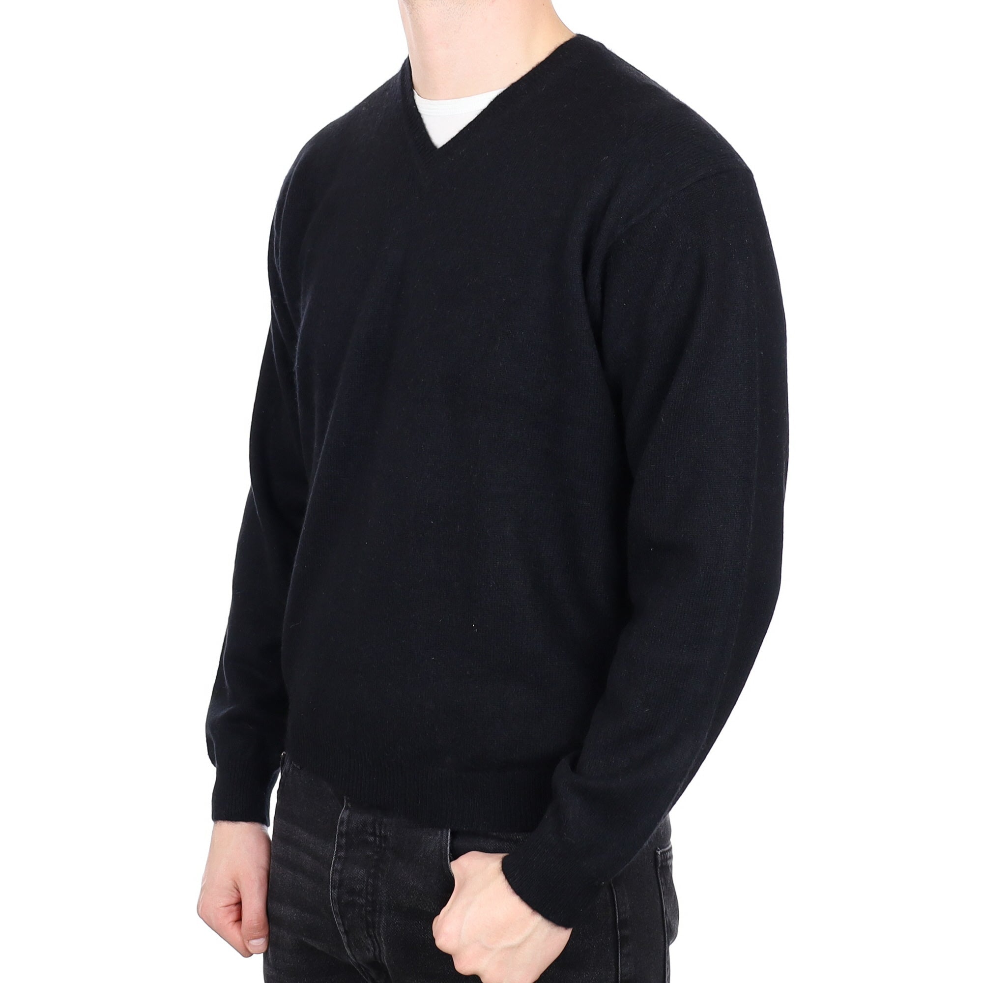 Men's Black Cashmere V Neck Neck Jumper XL