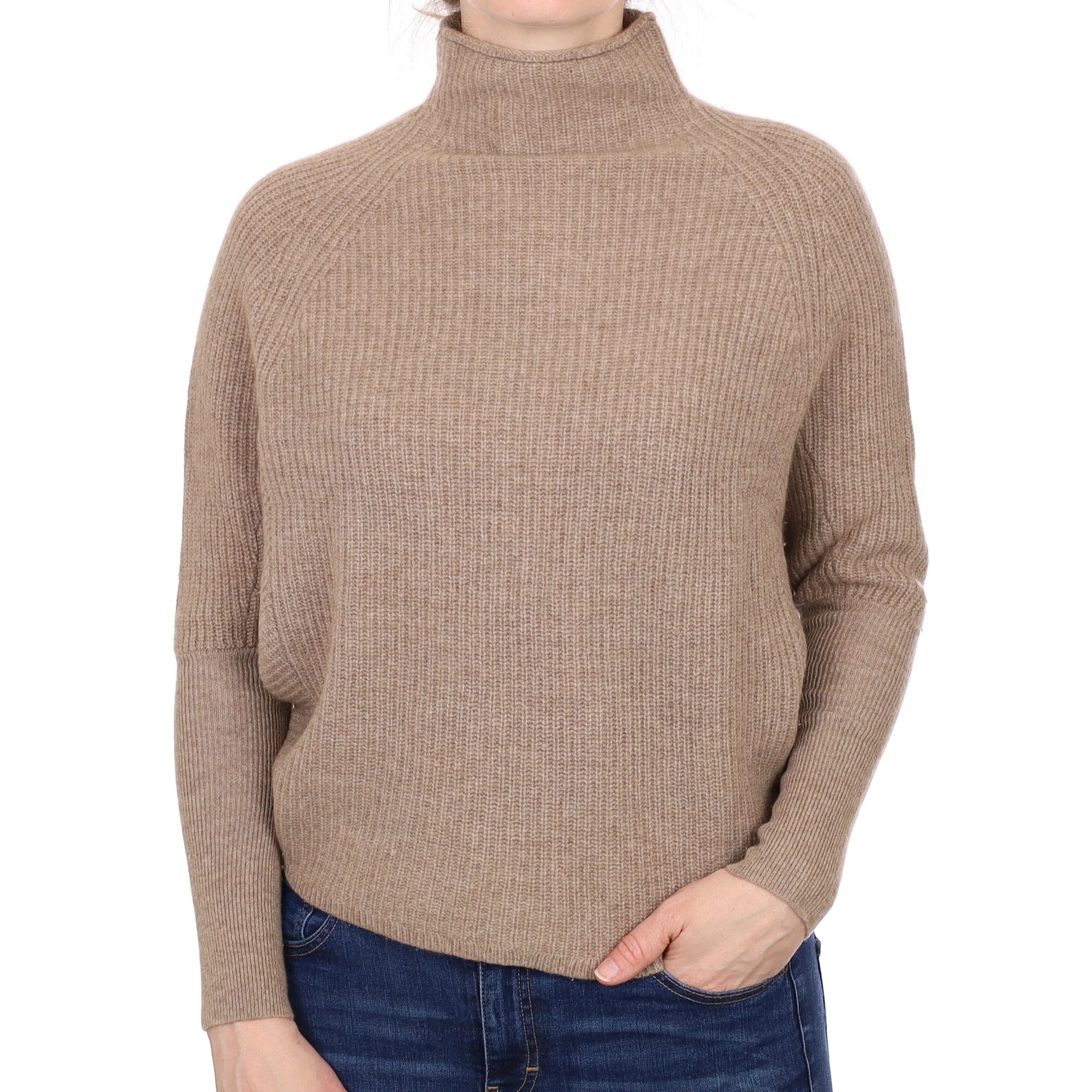 Mocha Brown Chunky Knit Cashmere Funnel Neck Jumper Small