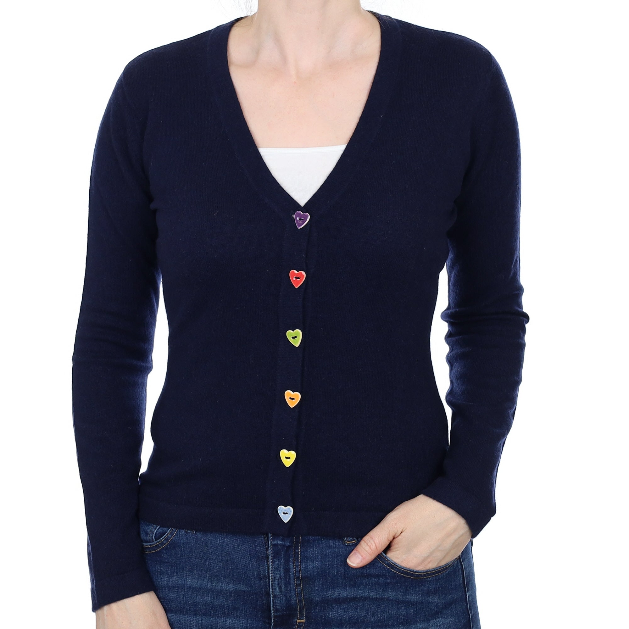 Navy Cashmere V Neck Cardigan Small