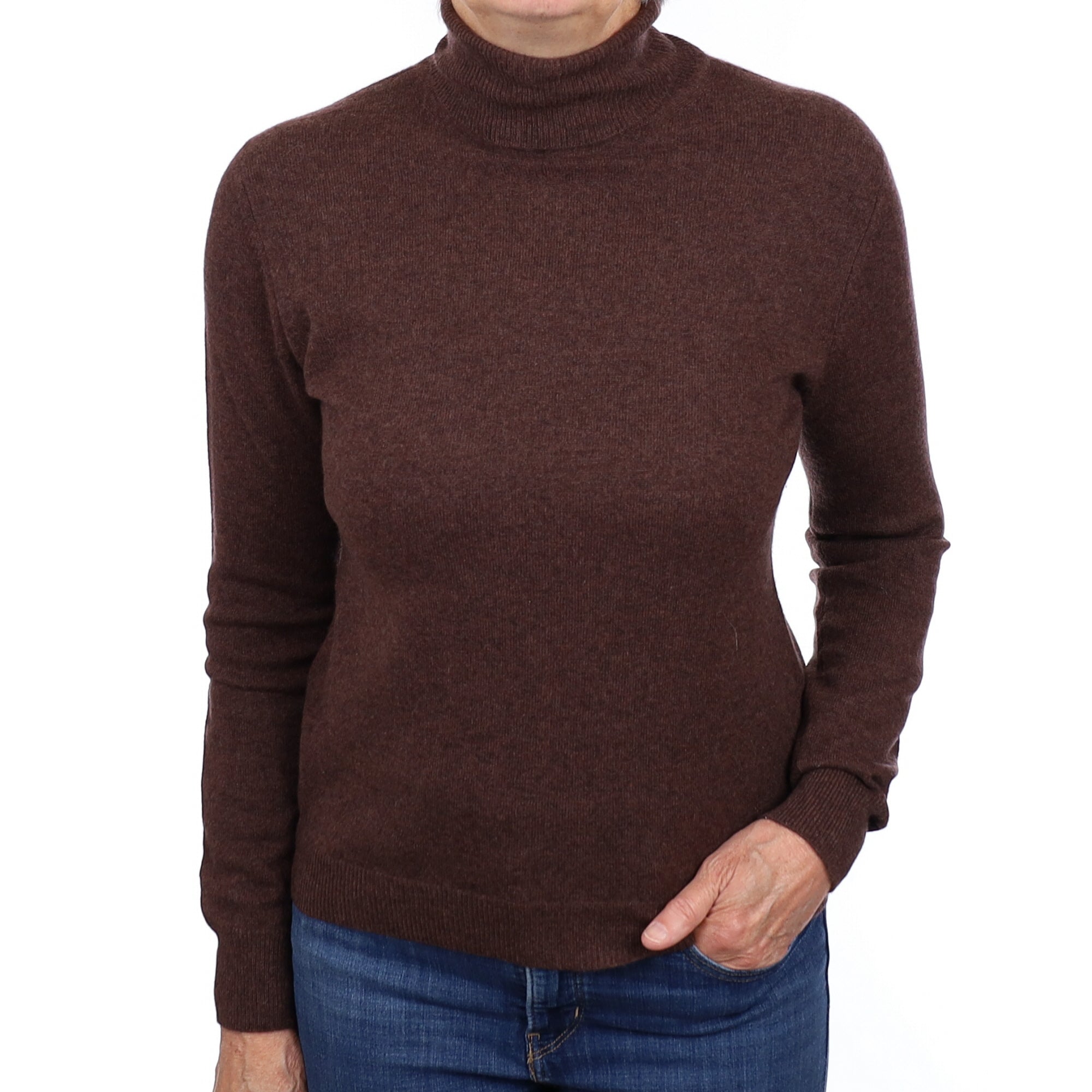 Russet Brown Cashmere Polo Neck Jumper Medium