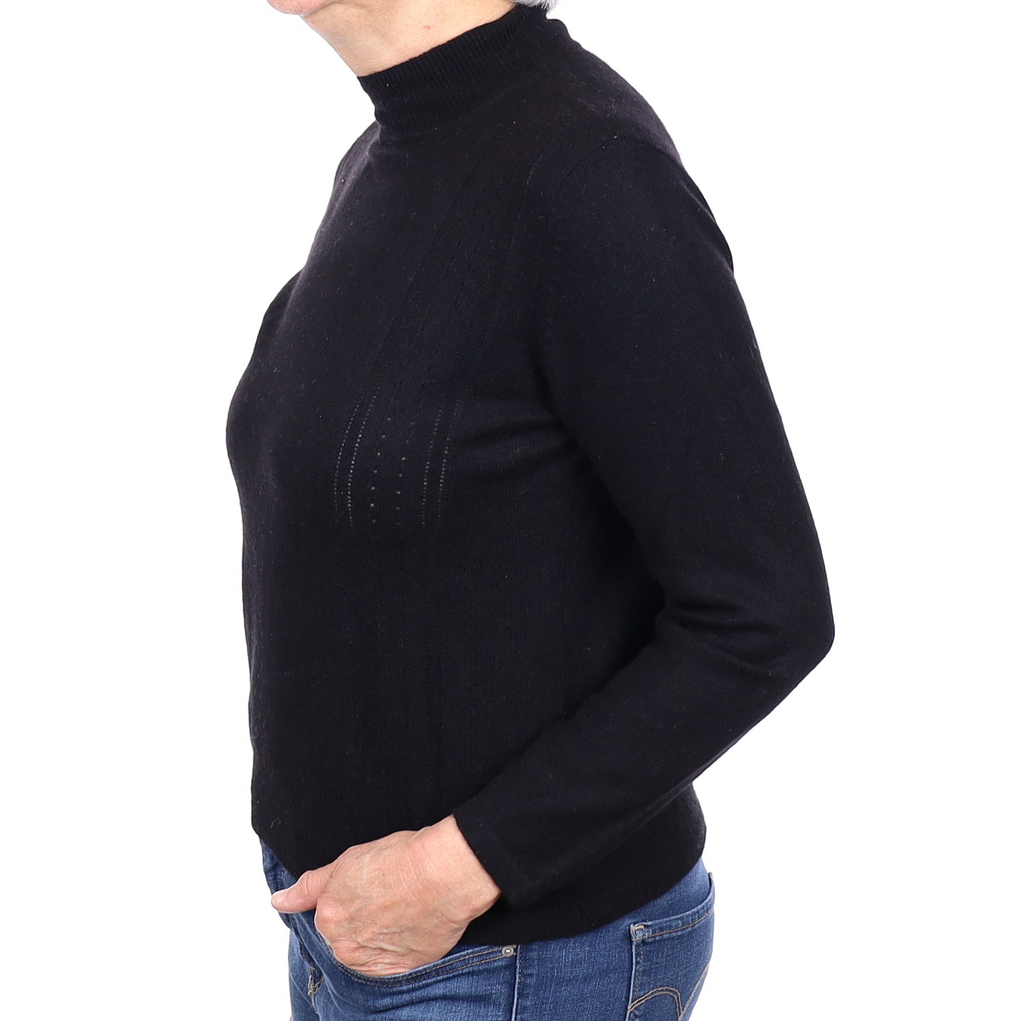 Black Pinhole Detail Cashmere Turtleneck Jumper Medium