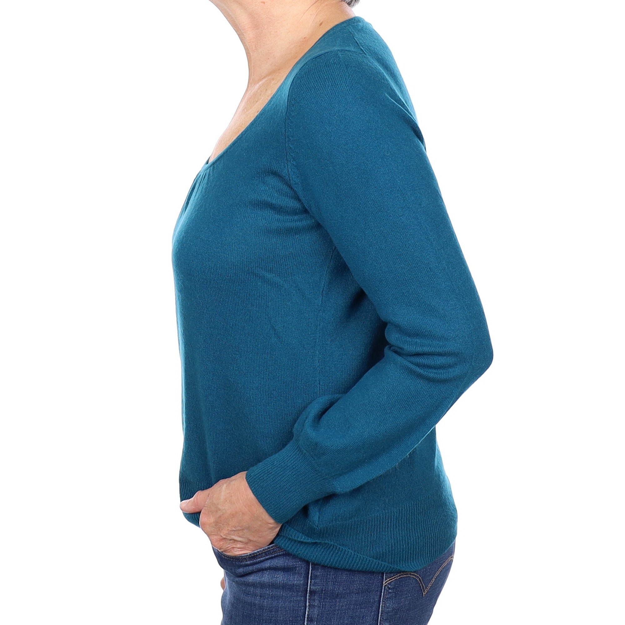 Teal Green Cashmere Scoop Neck Jumper Medium