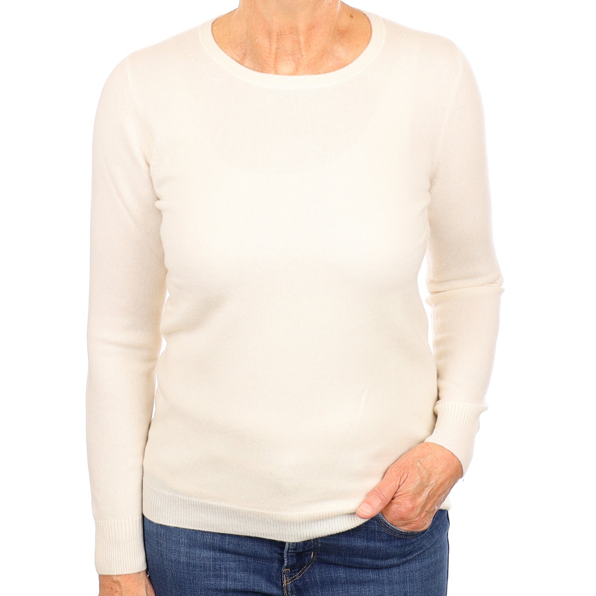 Ivory Cream Cashmere Crew Neck Jumper Medium