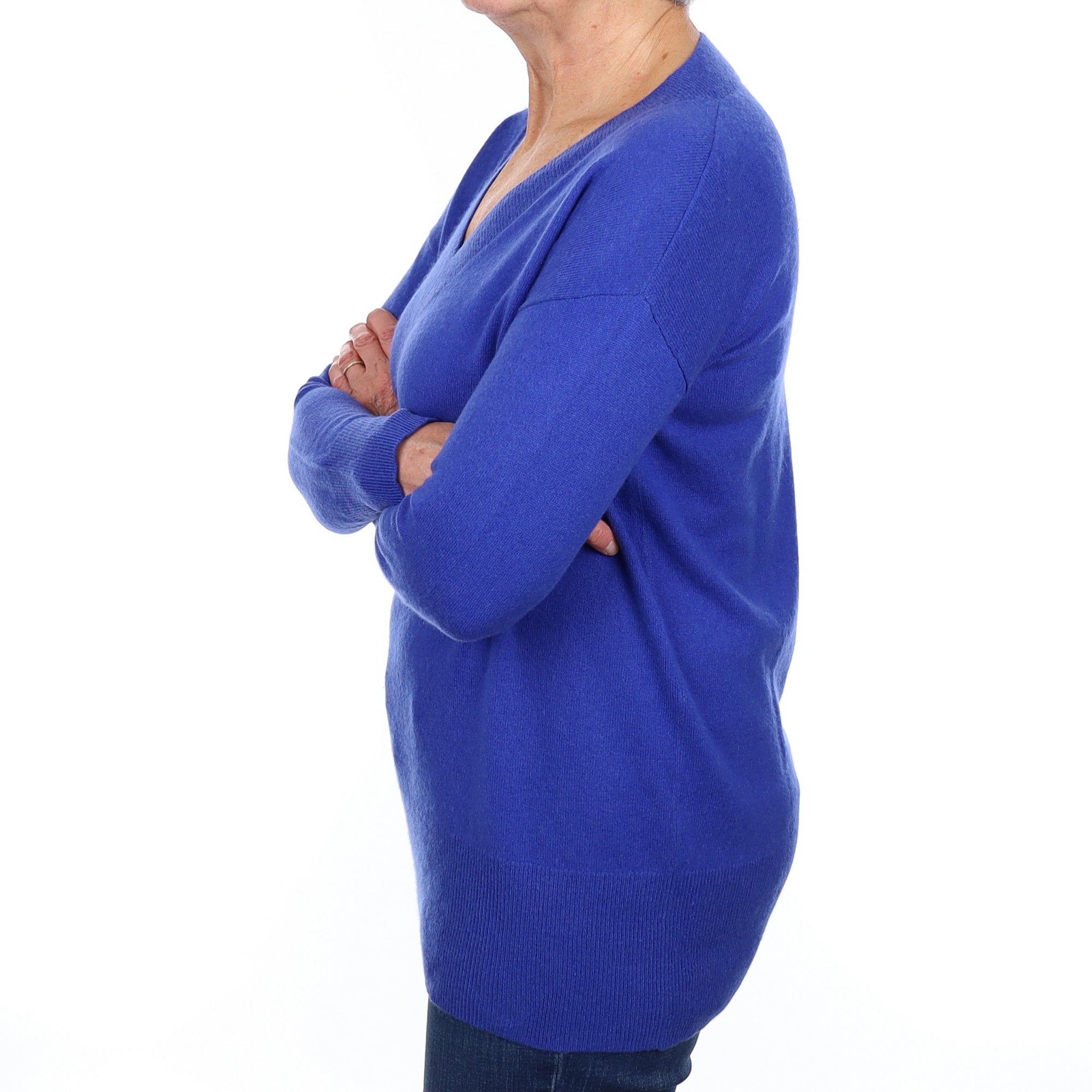 Cobalt Blue Cashmere V Neck Jumper Medium