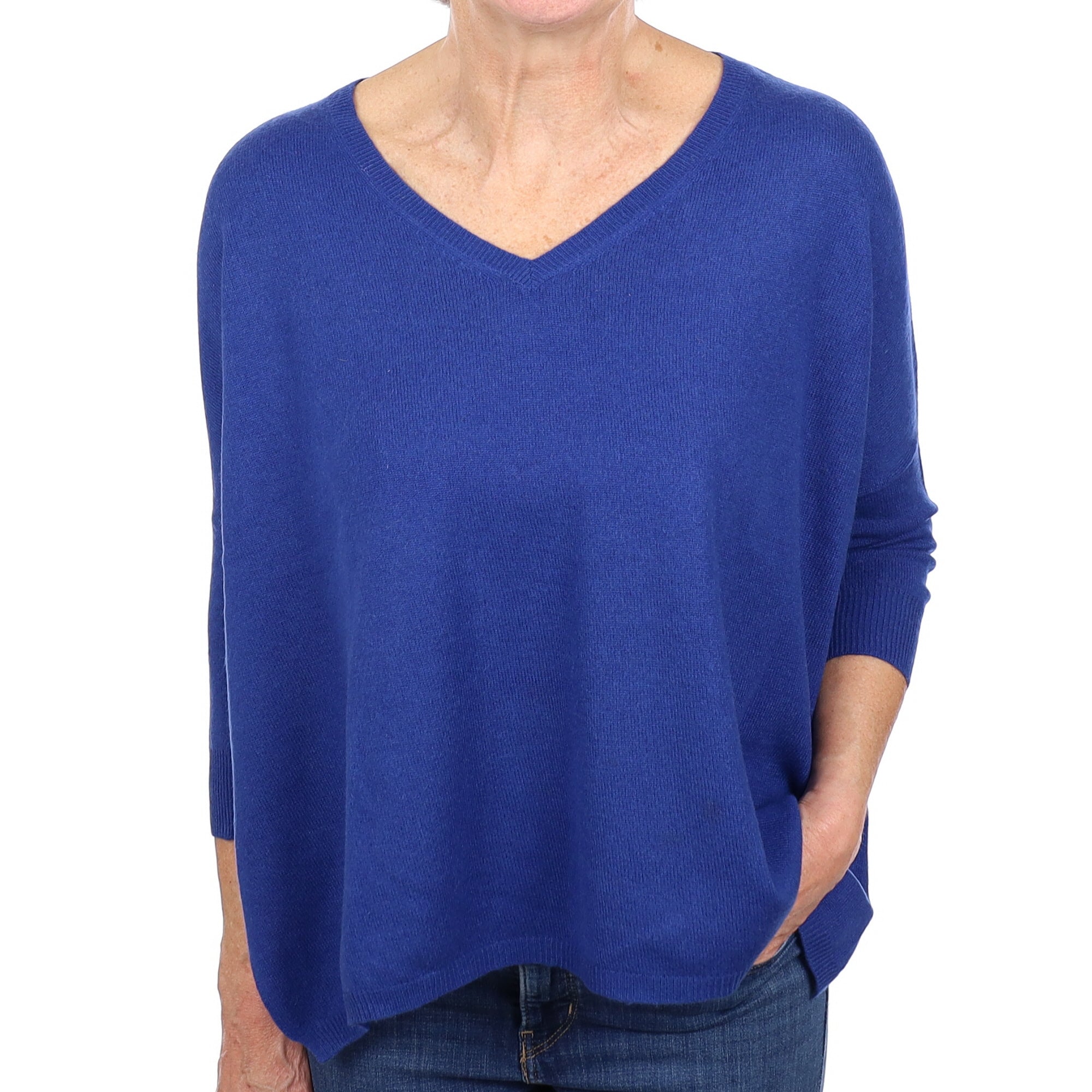 Admiral Blue Cashmere V Neck Slouchy Jumper Medium