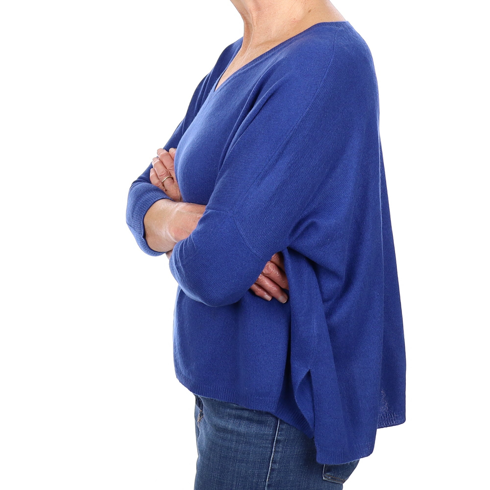 Admiral Blue Cashmere V Neck Slouchy Jumper Medium
