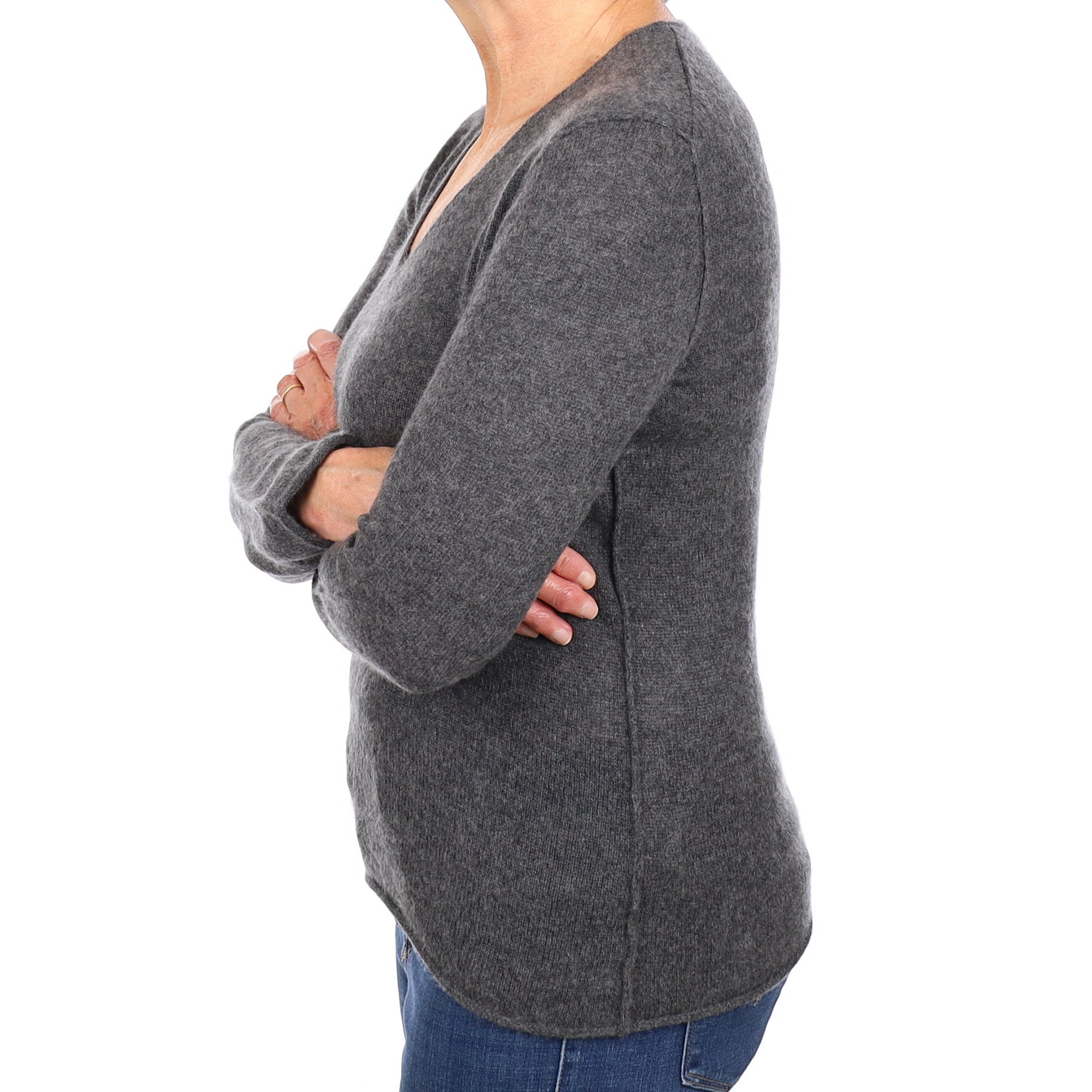 Jigsaw Charcoal Grey Cashmere V Neck Jumper Medium