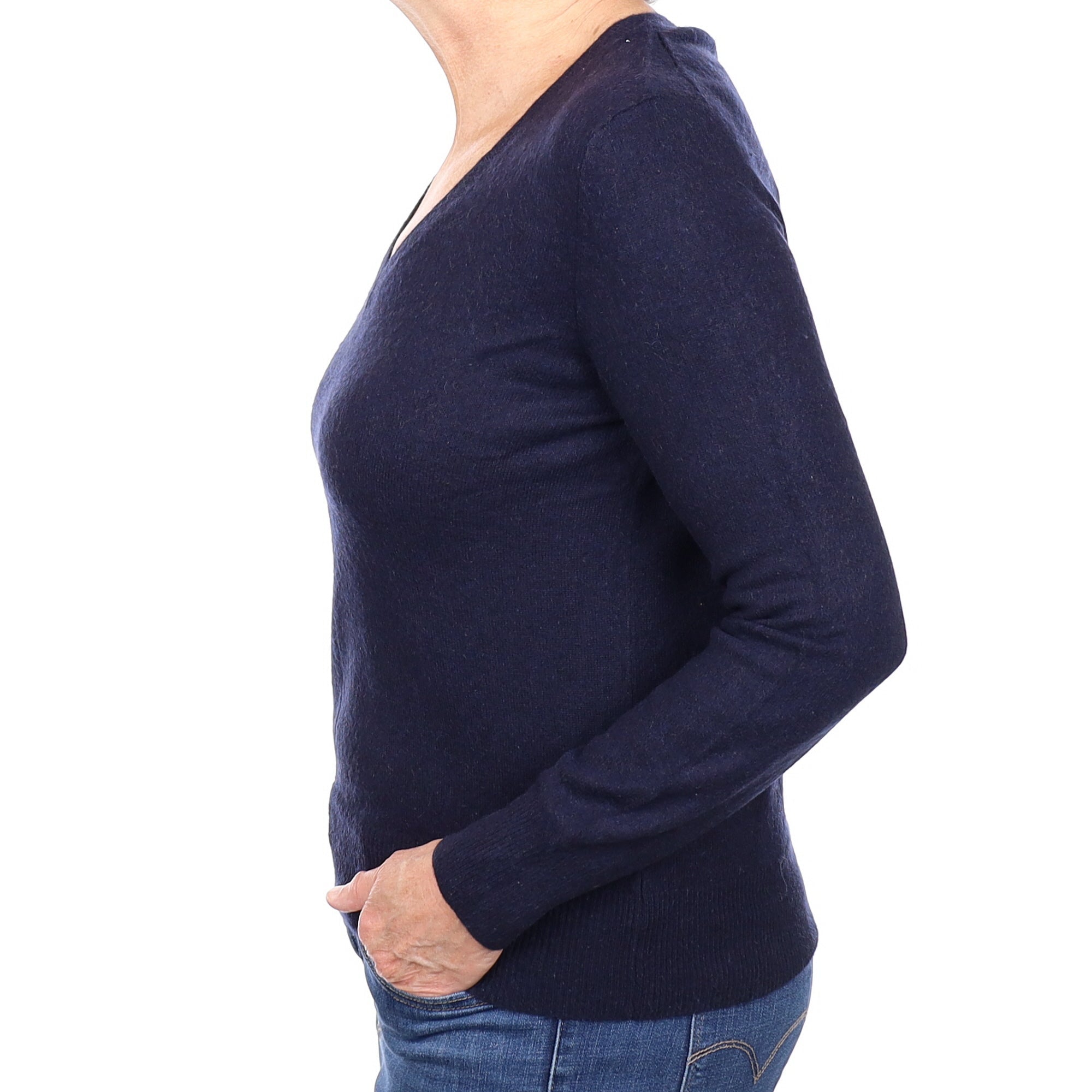 Dark Navy Blue Cashmere V Neck Jumper Medium