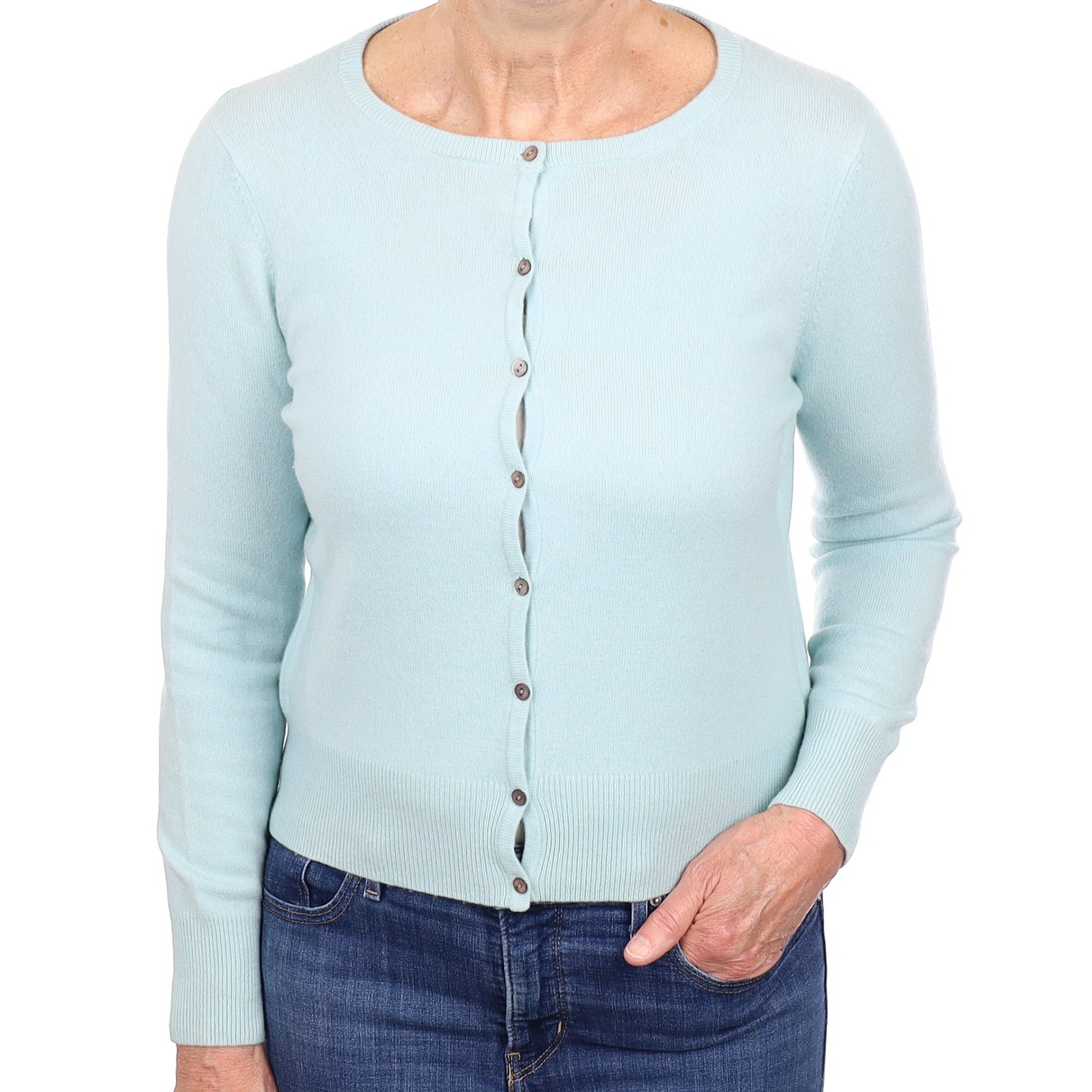 Mint Blue Cashmere Crew Neck Cardigan Medium