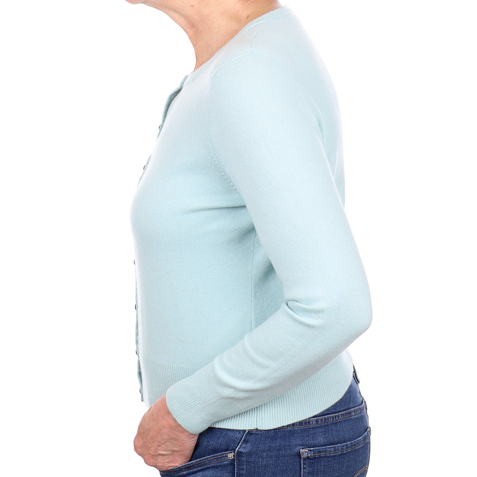 Mint Blue Cashmere Crew Neck Cardigan Medium