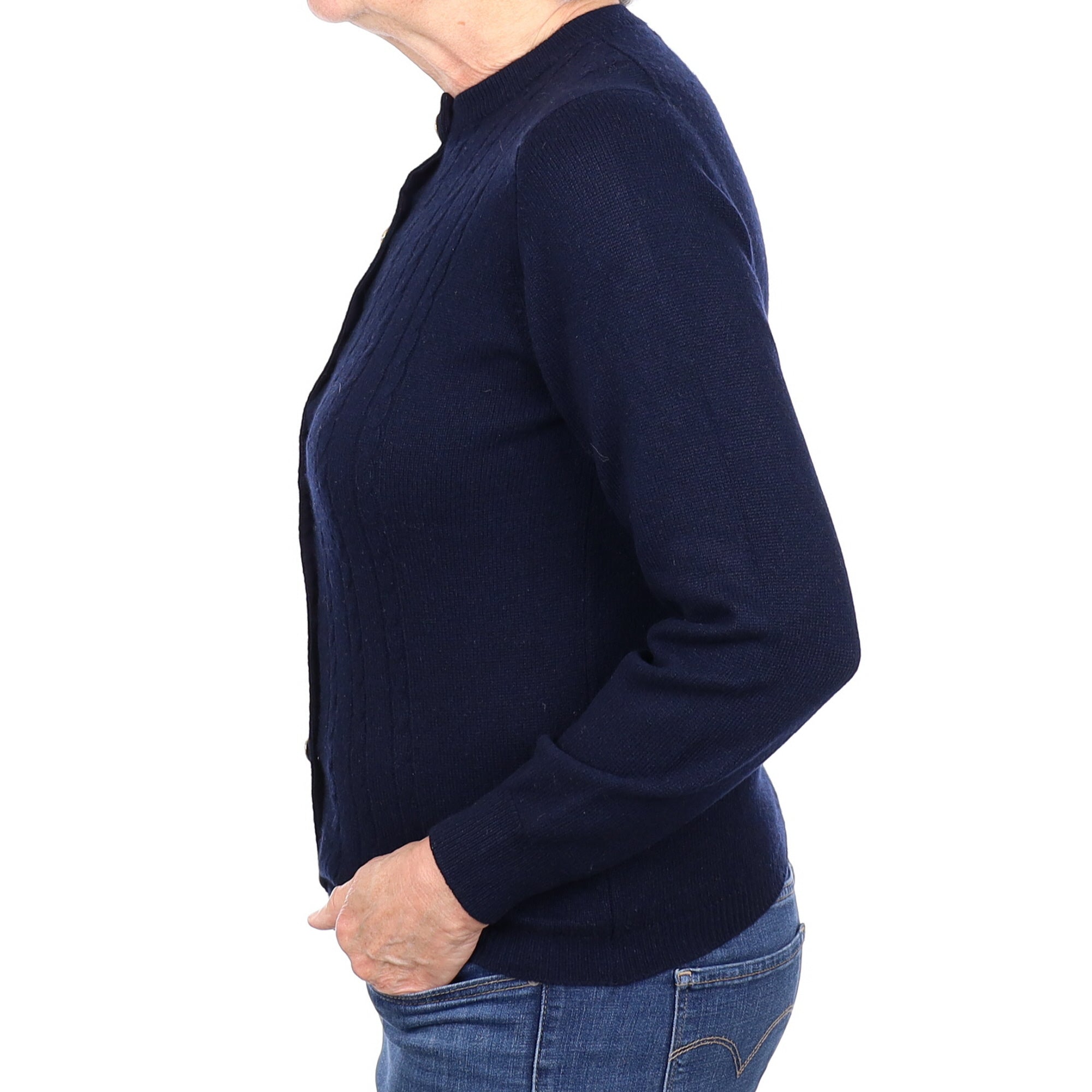 Vintage Pringle Navy Cashmere Crew Neck Cardigan Medium
