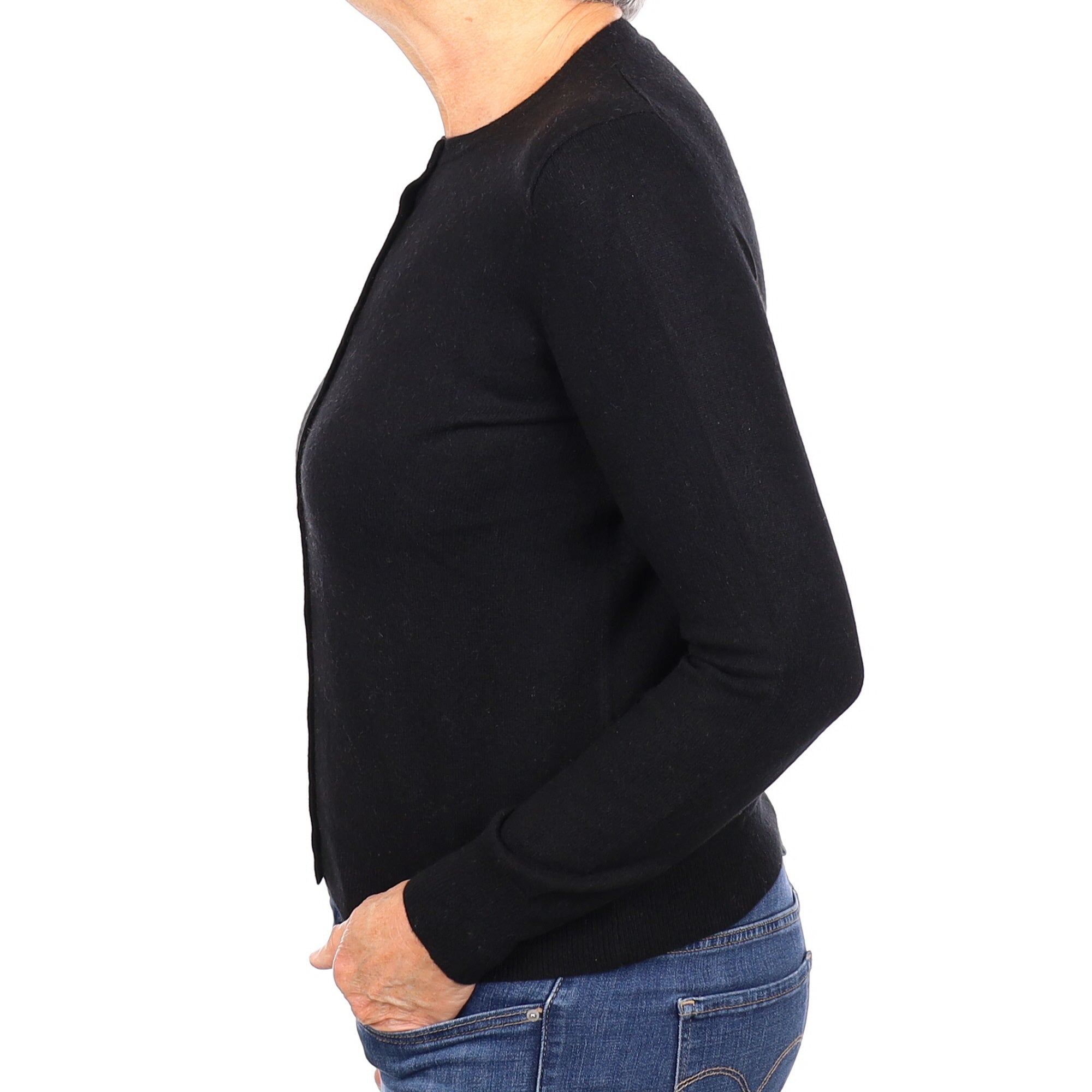 Black Cashmere Crew Neck Cardigan Medium