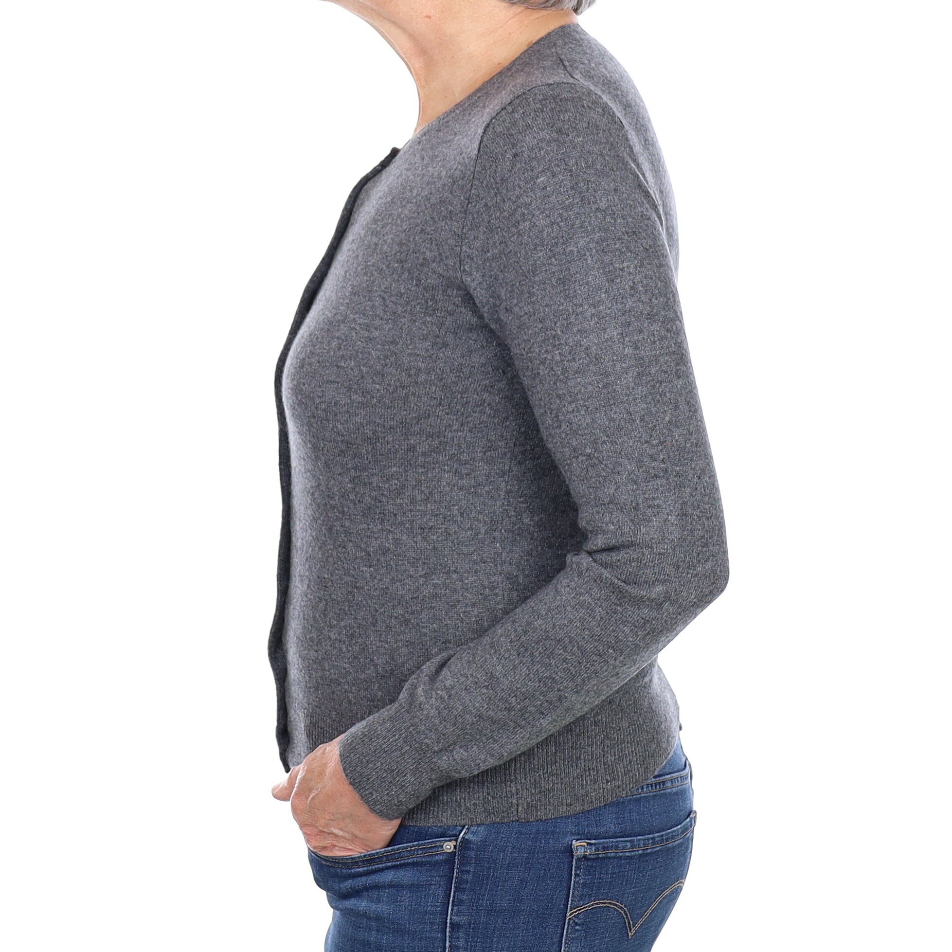 Slate Grey Cashmere Crew Neck Cardigan Medium