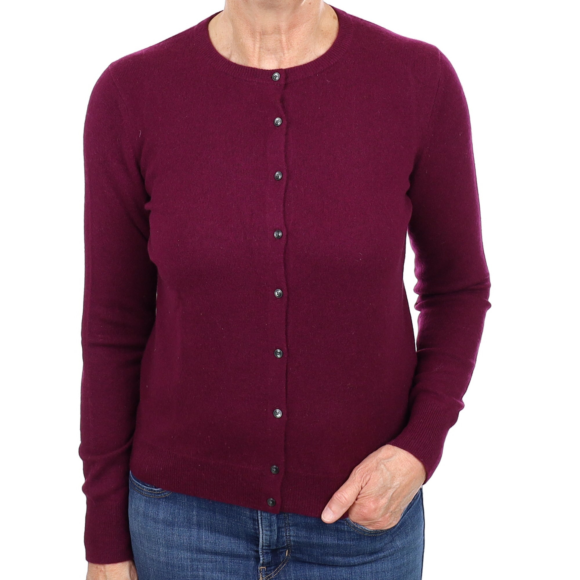 Mulberry Purple Cashmere Crew Neck Cardigan Medium