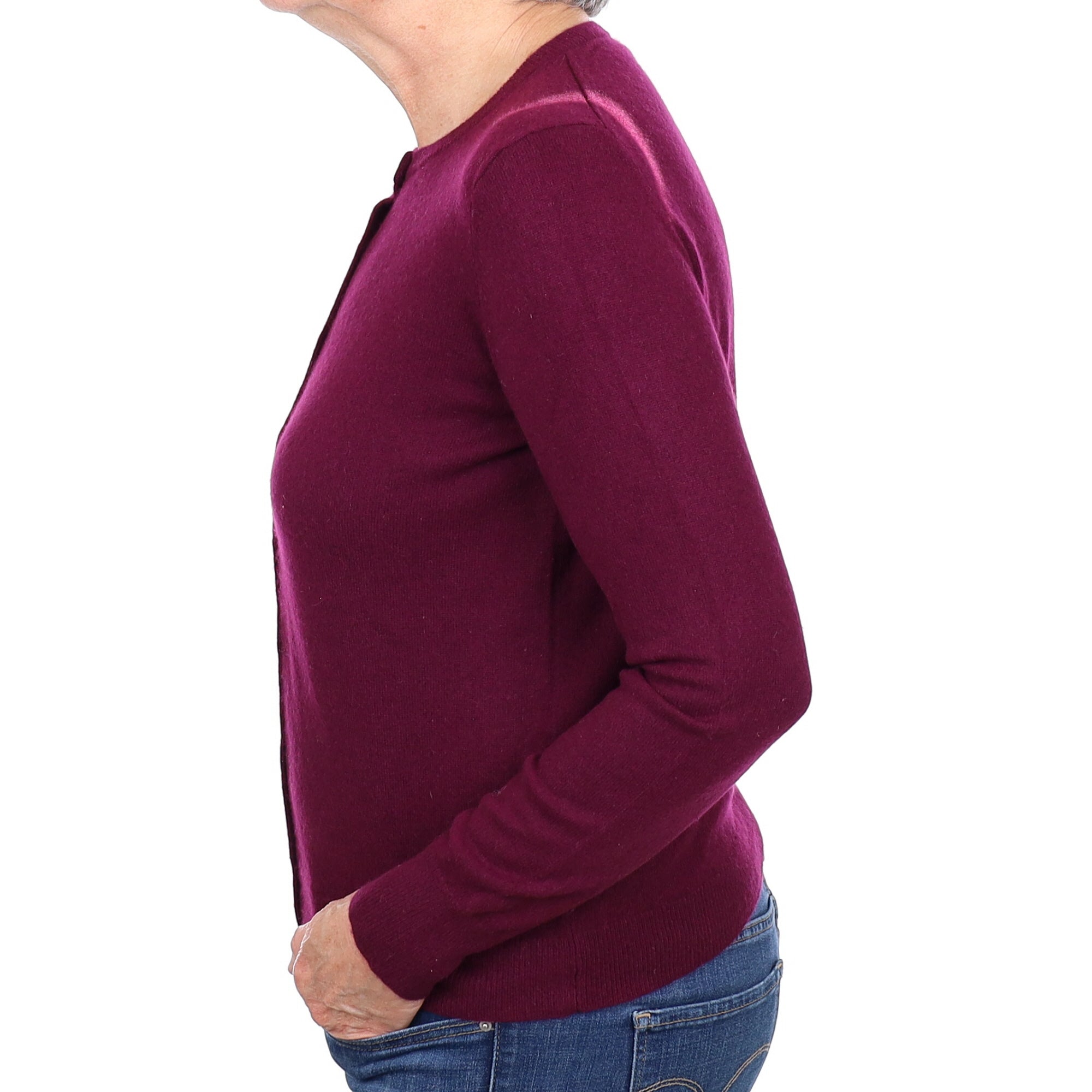 Mulberry Purple Cashmere Crew Neck Cardigan Medium