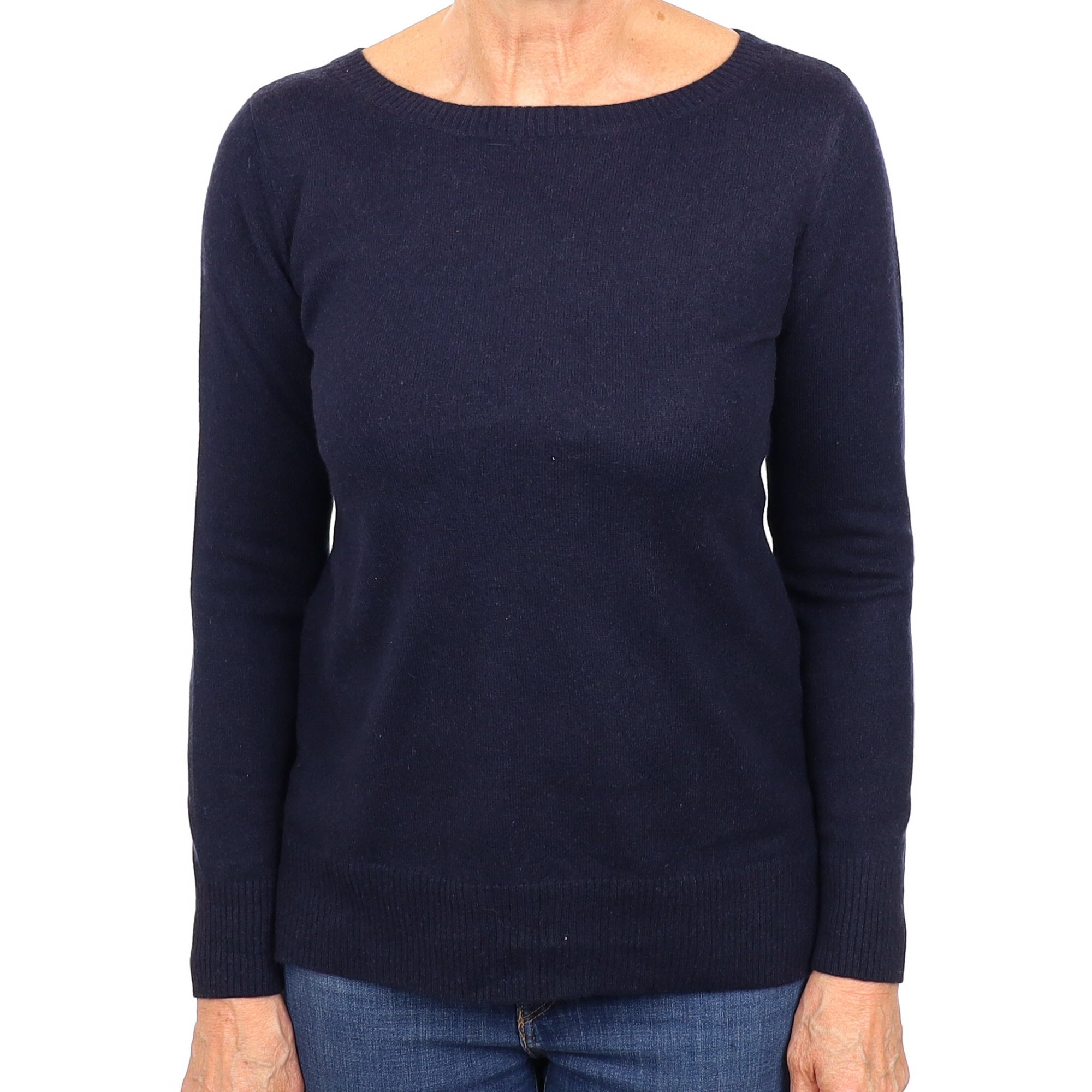 Navy Blue Cashmere Wide Crew Neck Jumper Medium