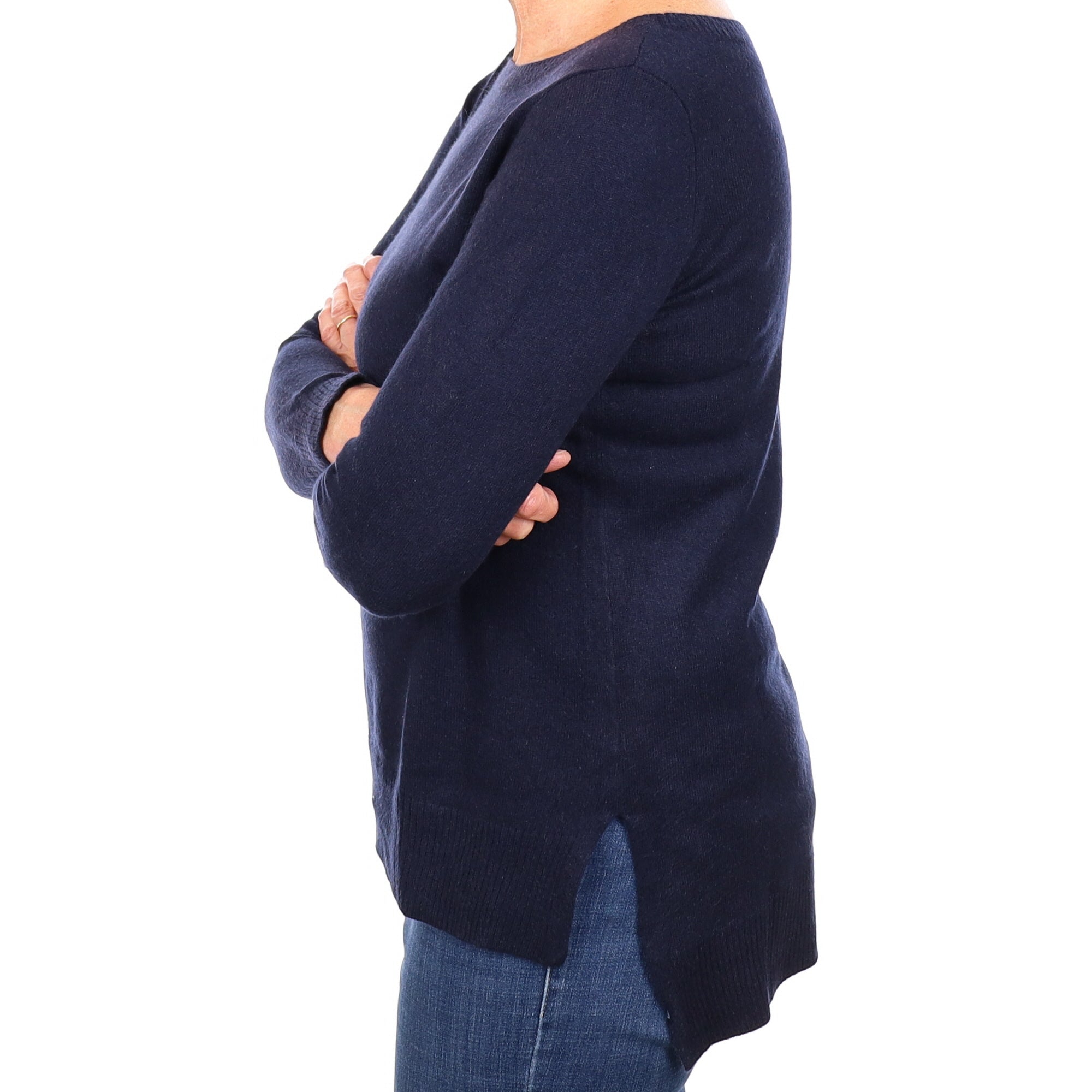 Navy Blue Cashmere Wide Crew Neck Jumper Medium