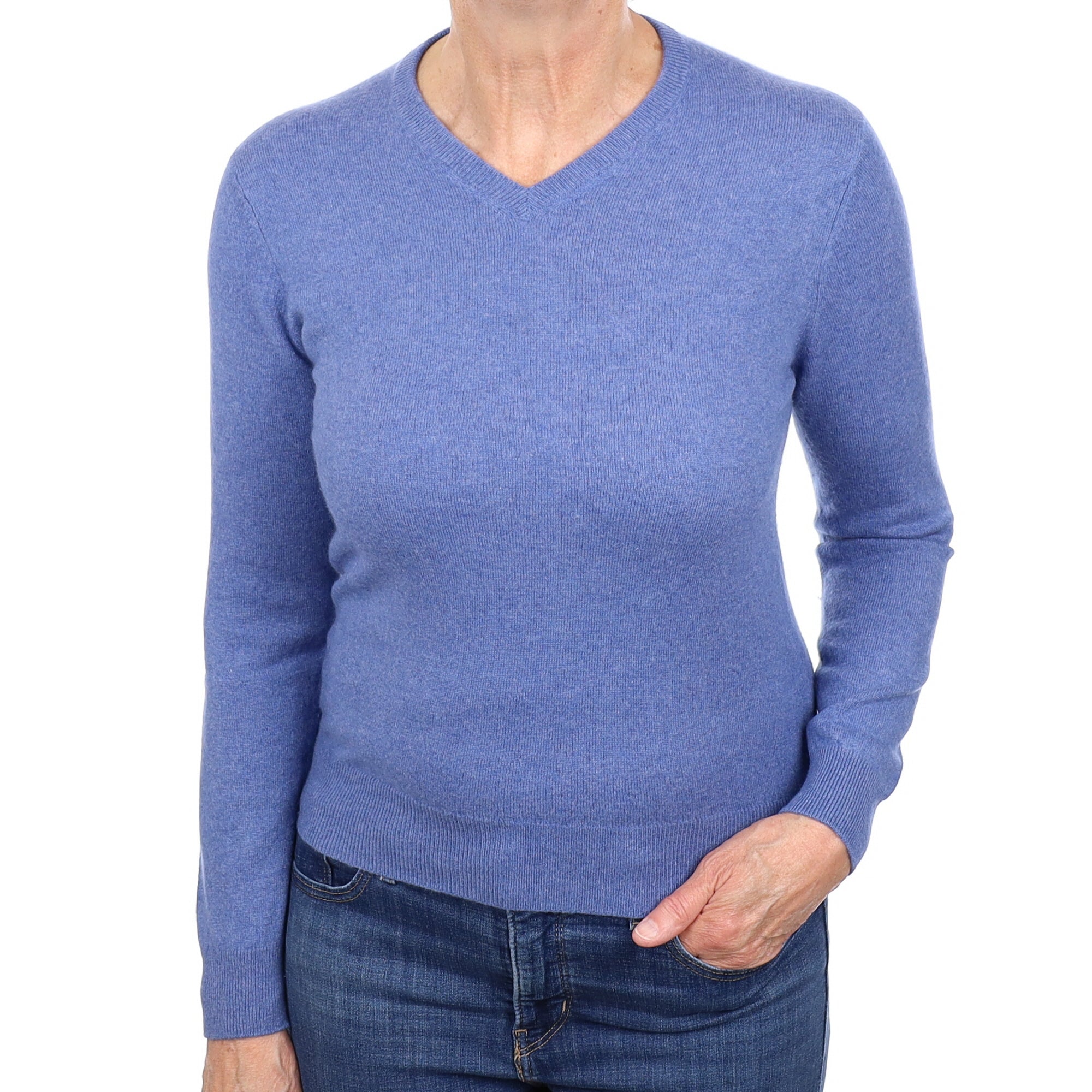 Sea Blue Cashmere V Neck Jumper Medium