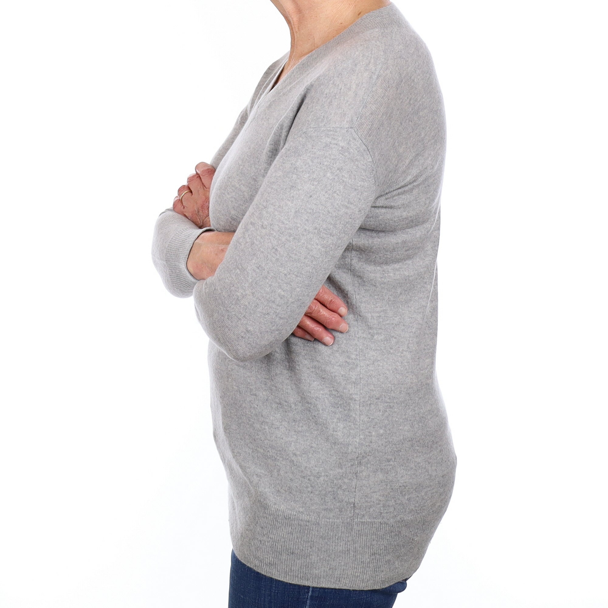 Smoke Grey Cashmere V Neck Jumper Medium