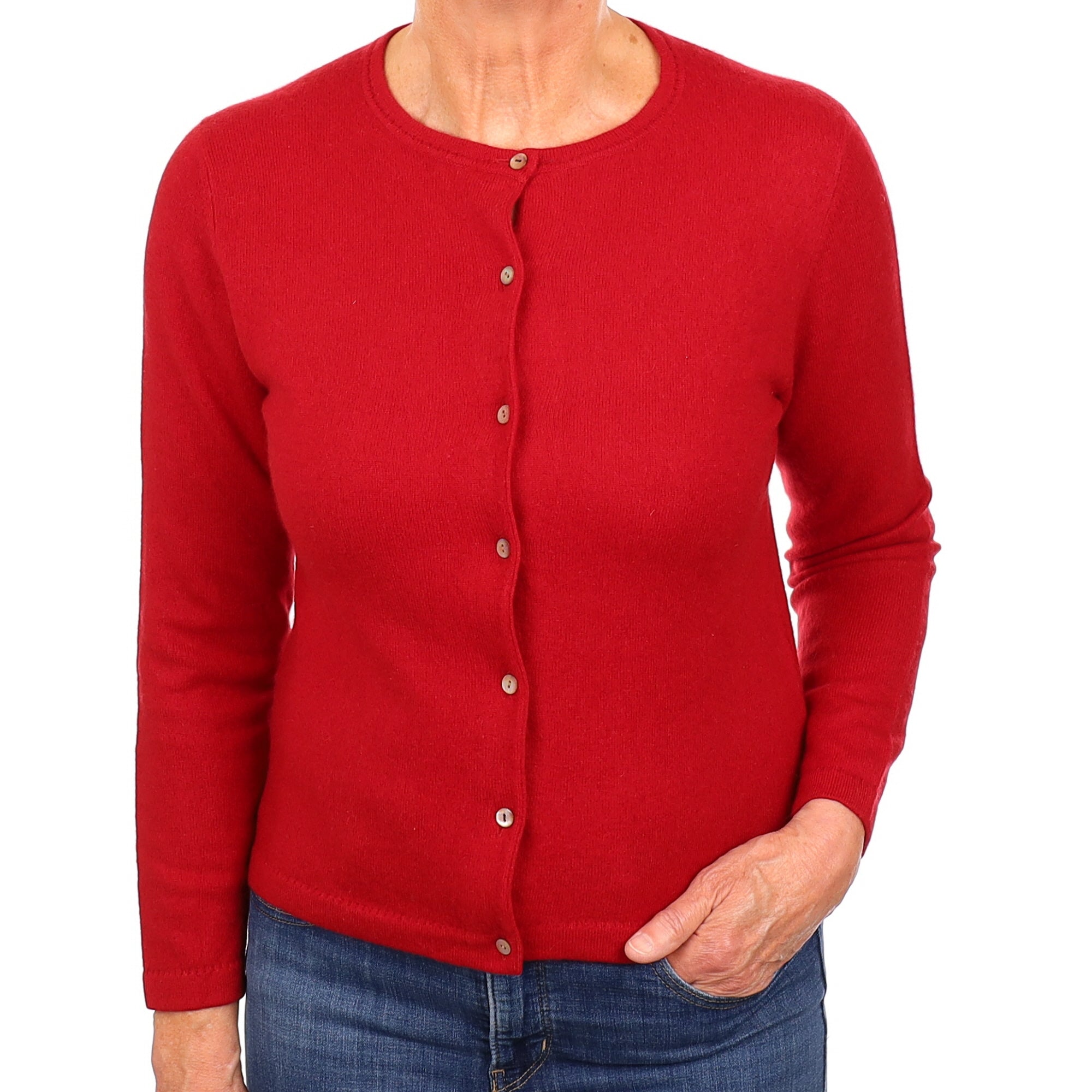 Crimson Red Cashmere Crew Neck Cardigan Medium