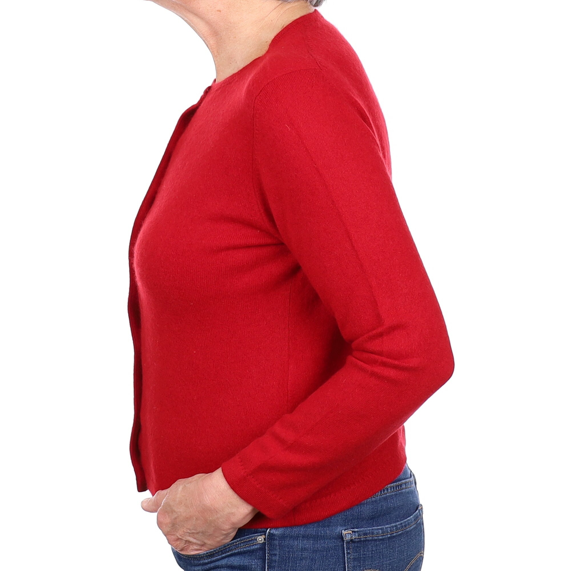 Crimson Red Cashmere Crew Neck Cardigan Medium