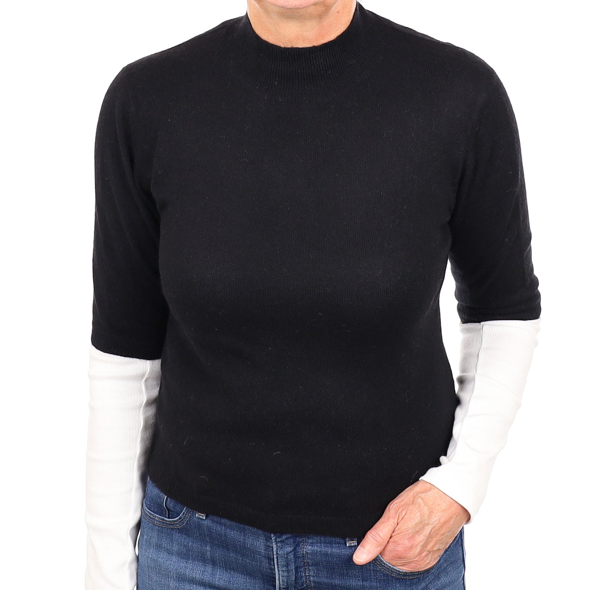 Black Cashmere Short Sleeved Turtleneck Jumper Medium