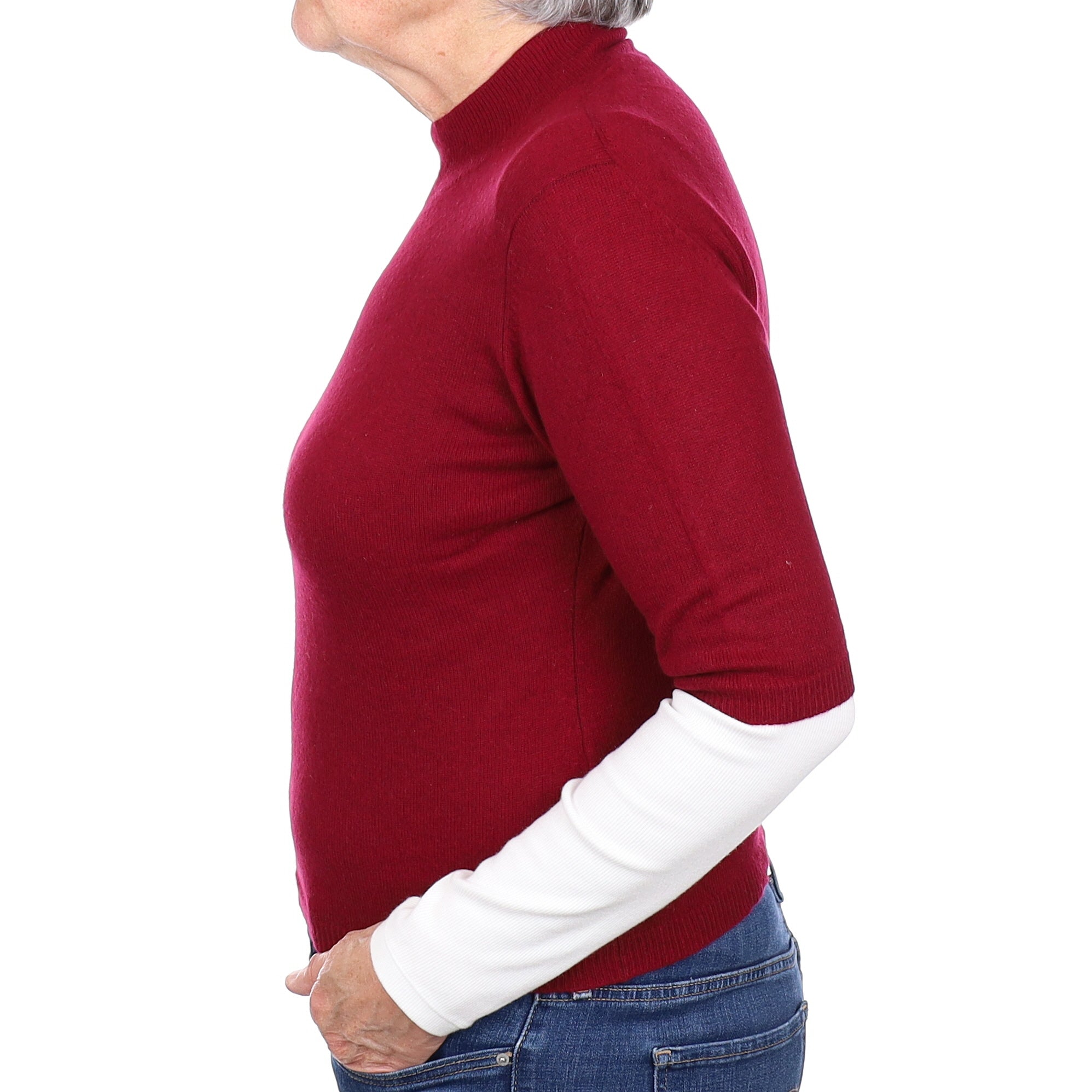 Burgundy Red Cashmere Short Sleeved Turtleneck Jumper Medium