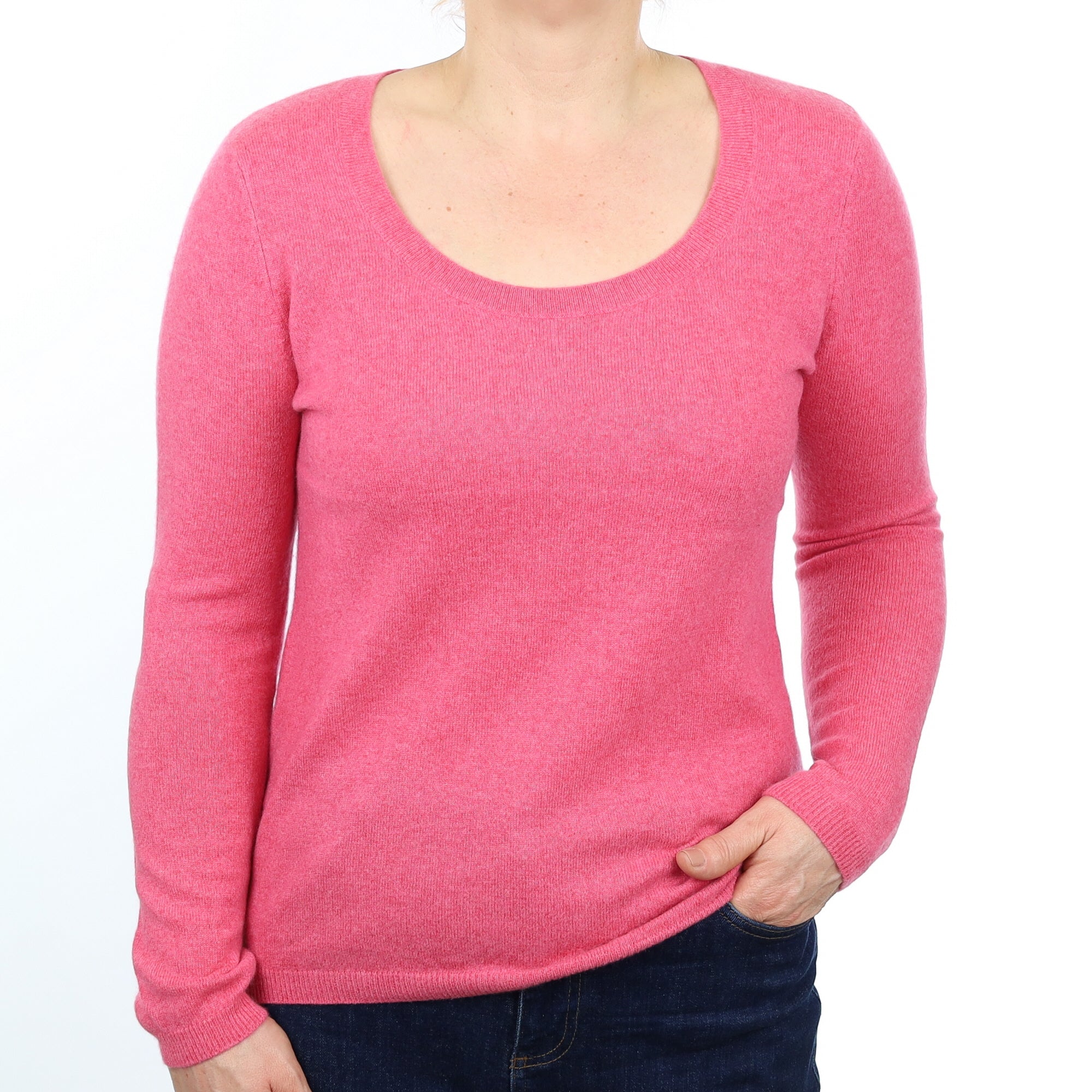Loganberry Pink Cashmere Scoop Neck Jumper Medium