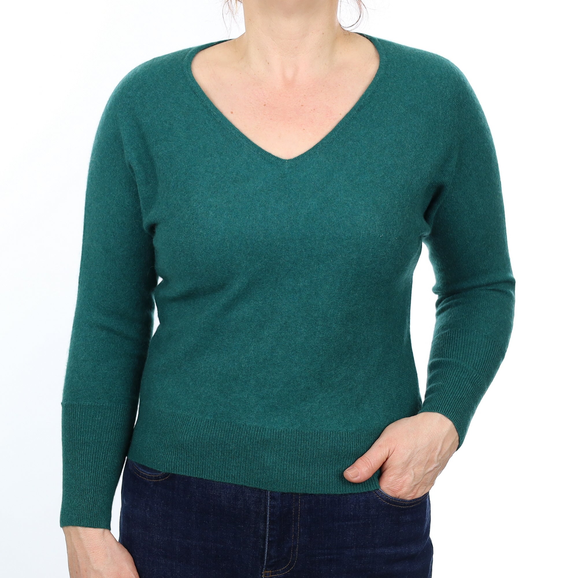 Racing Green Cashmere Batwing V Neck Jumper Medium