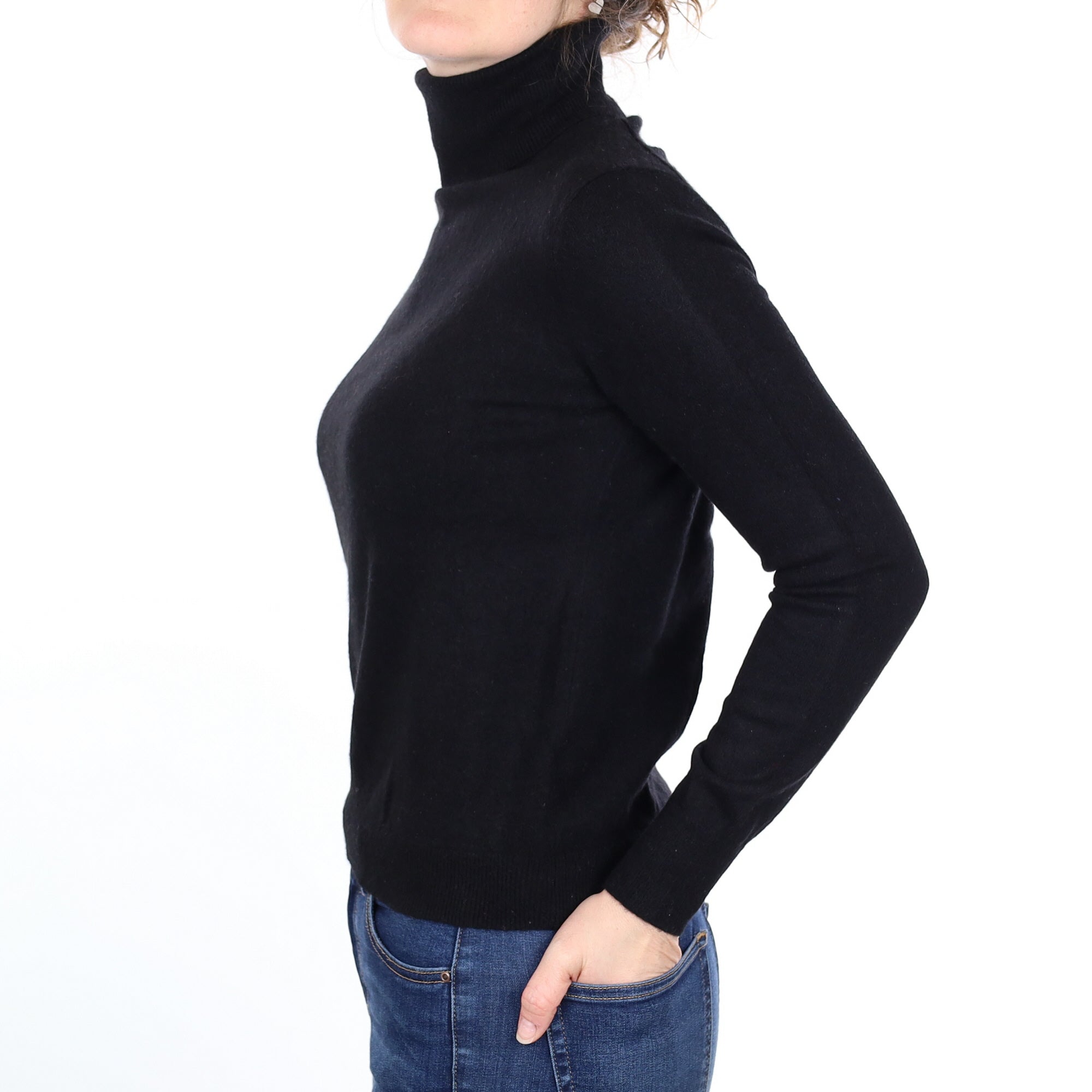 Black Cashmere Polo Neck Jumper Small