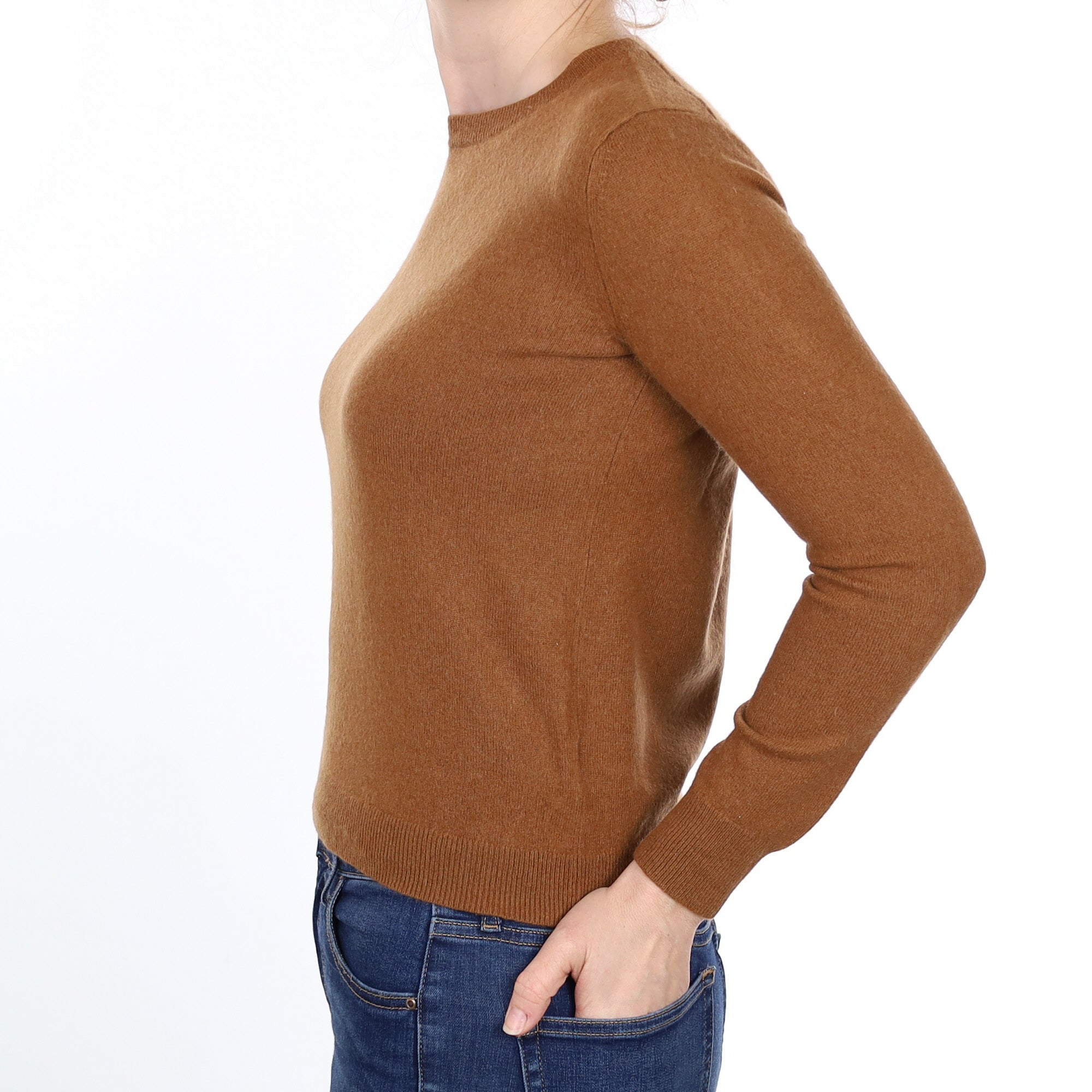Cinnamon Brown Cashmere Crew Neck Jumper Small