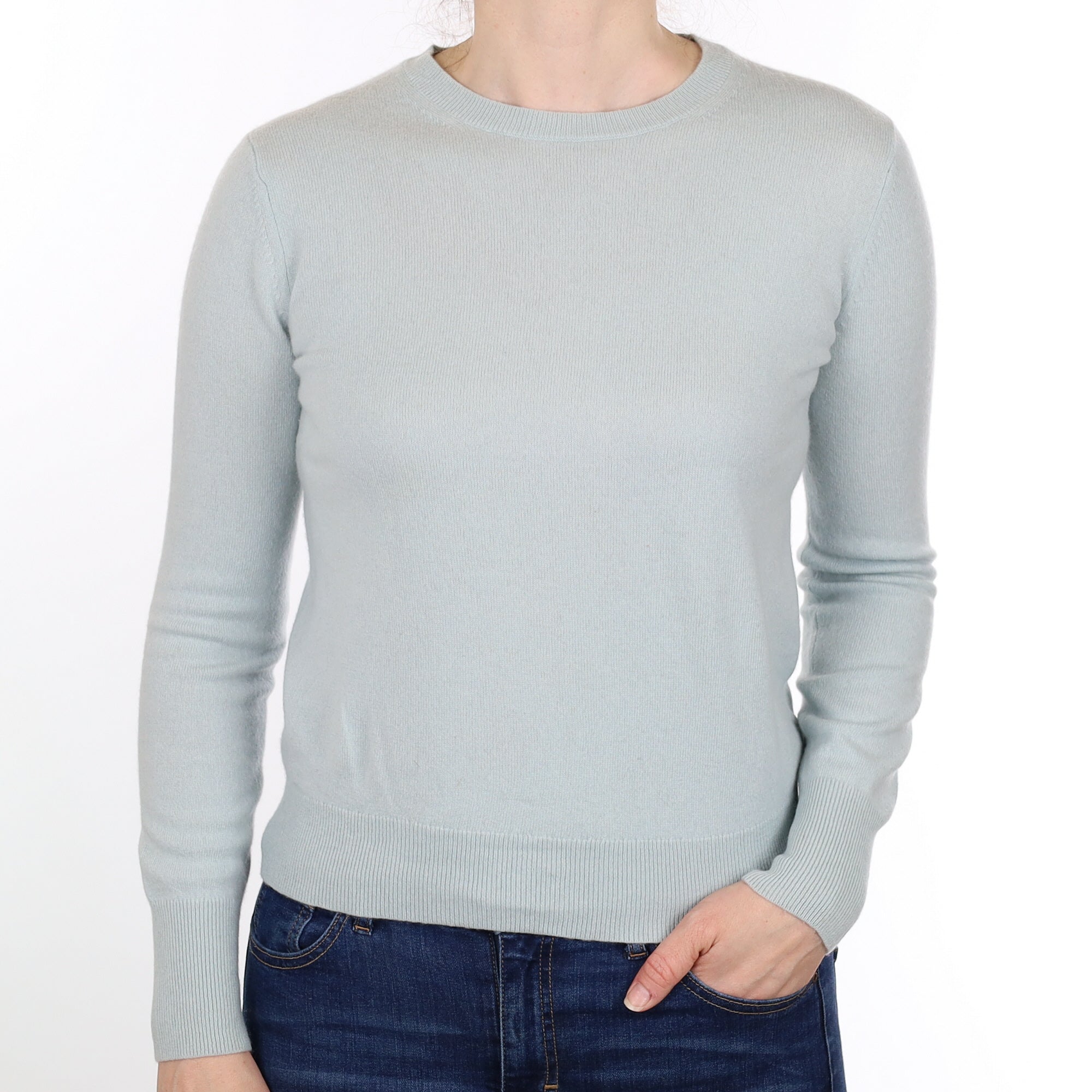 Duck Egg Blue Cashmere Crew Neck Jumper Small