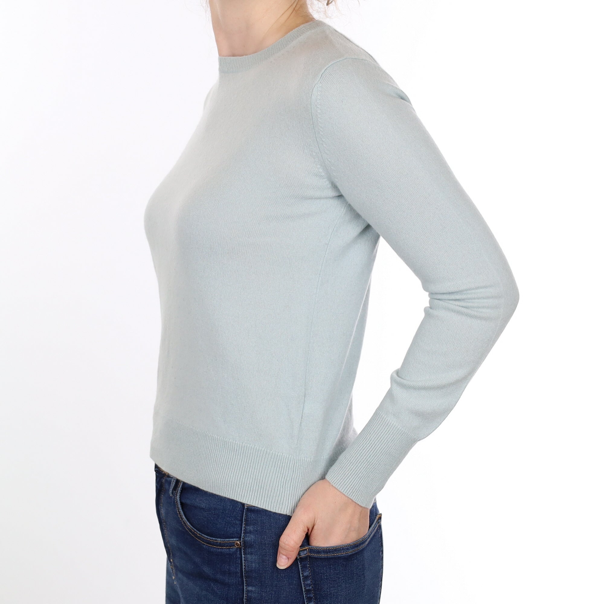 Duck Egg Blue Cashmere Crew Neck Jumper Small