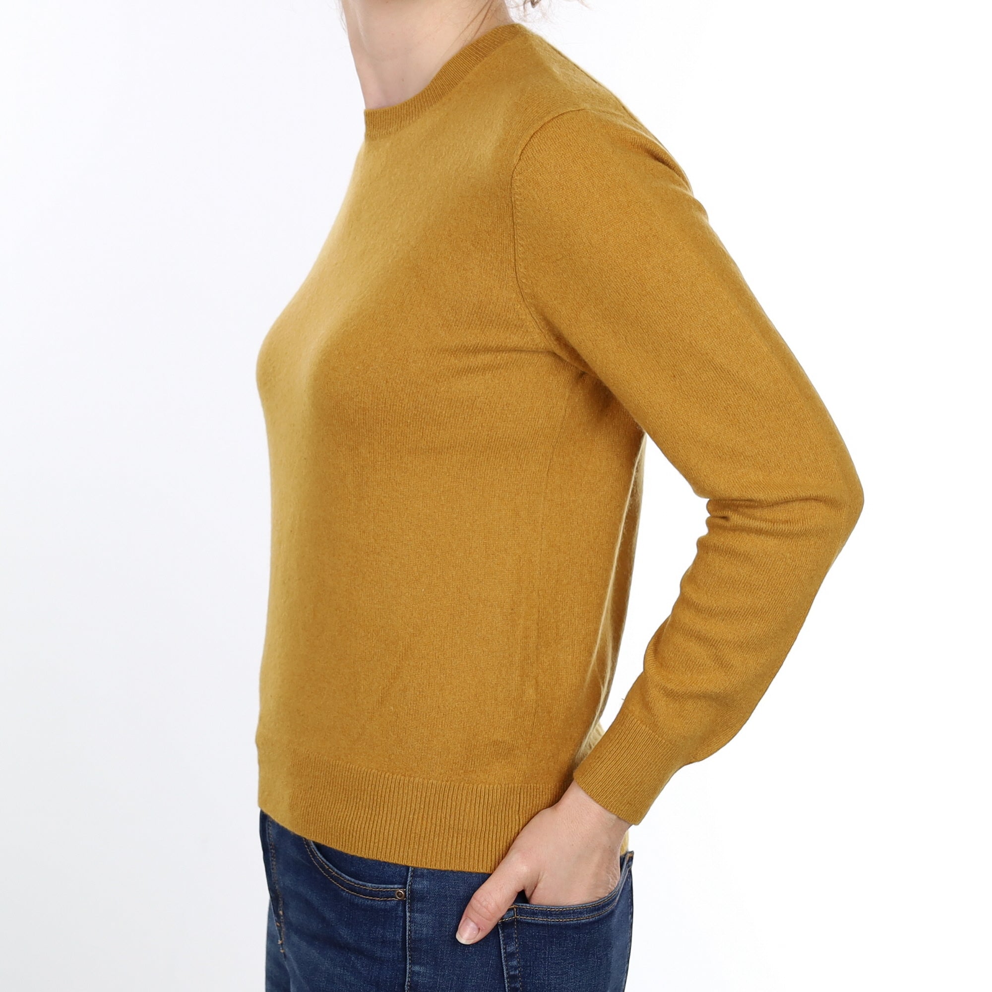 Mustard Yellow Cashmere Crew Neck Jumper Small