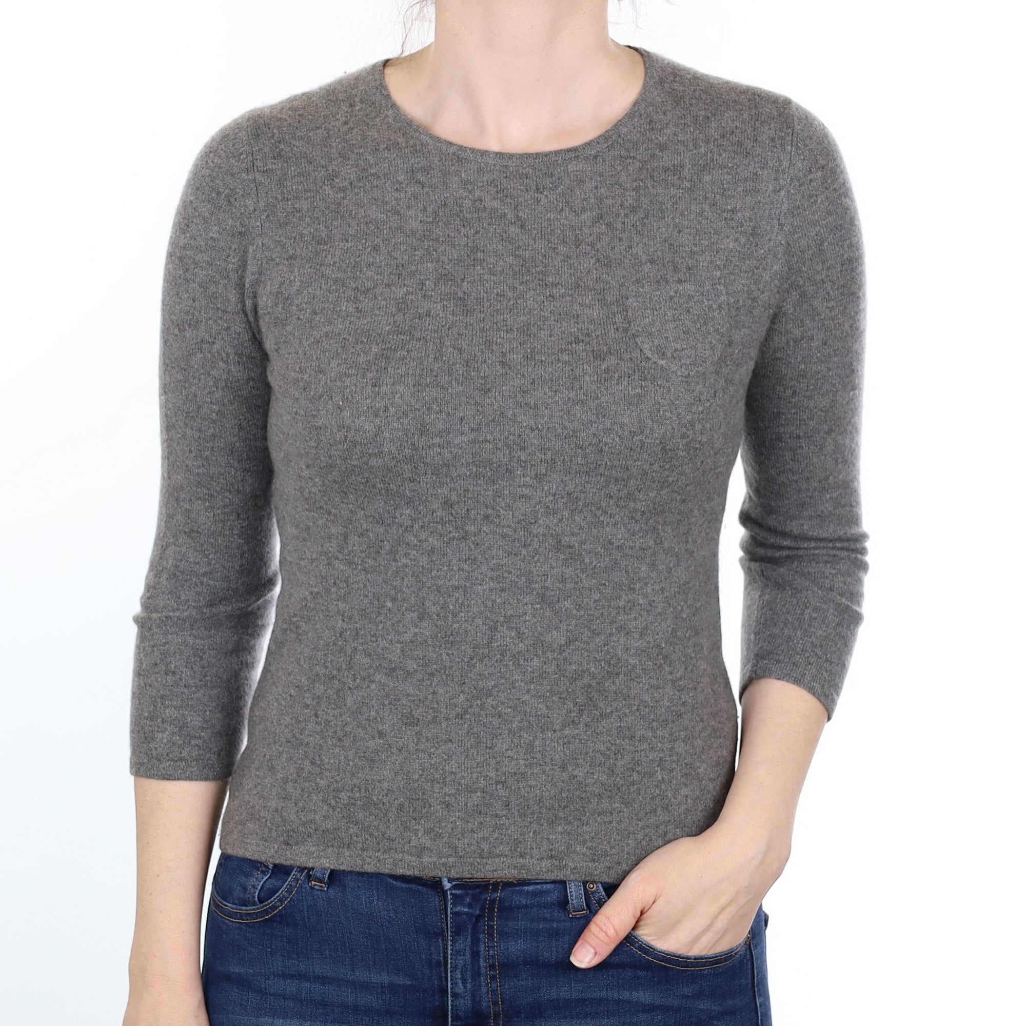 Slate Grey Cashmere Crew Neck Jumper Small