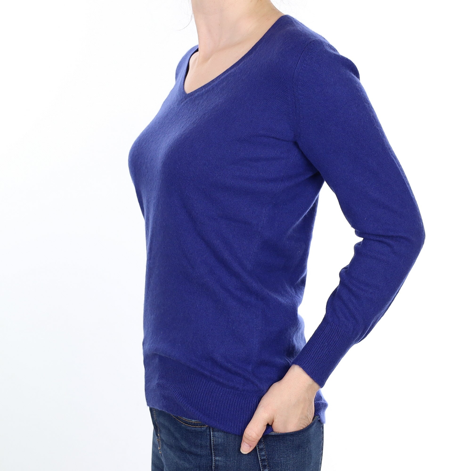 Indigo Blue Cashmere V Neck Jumper Small
