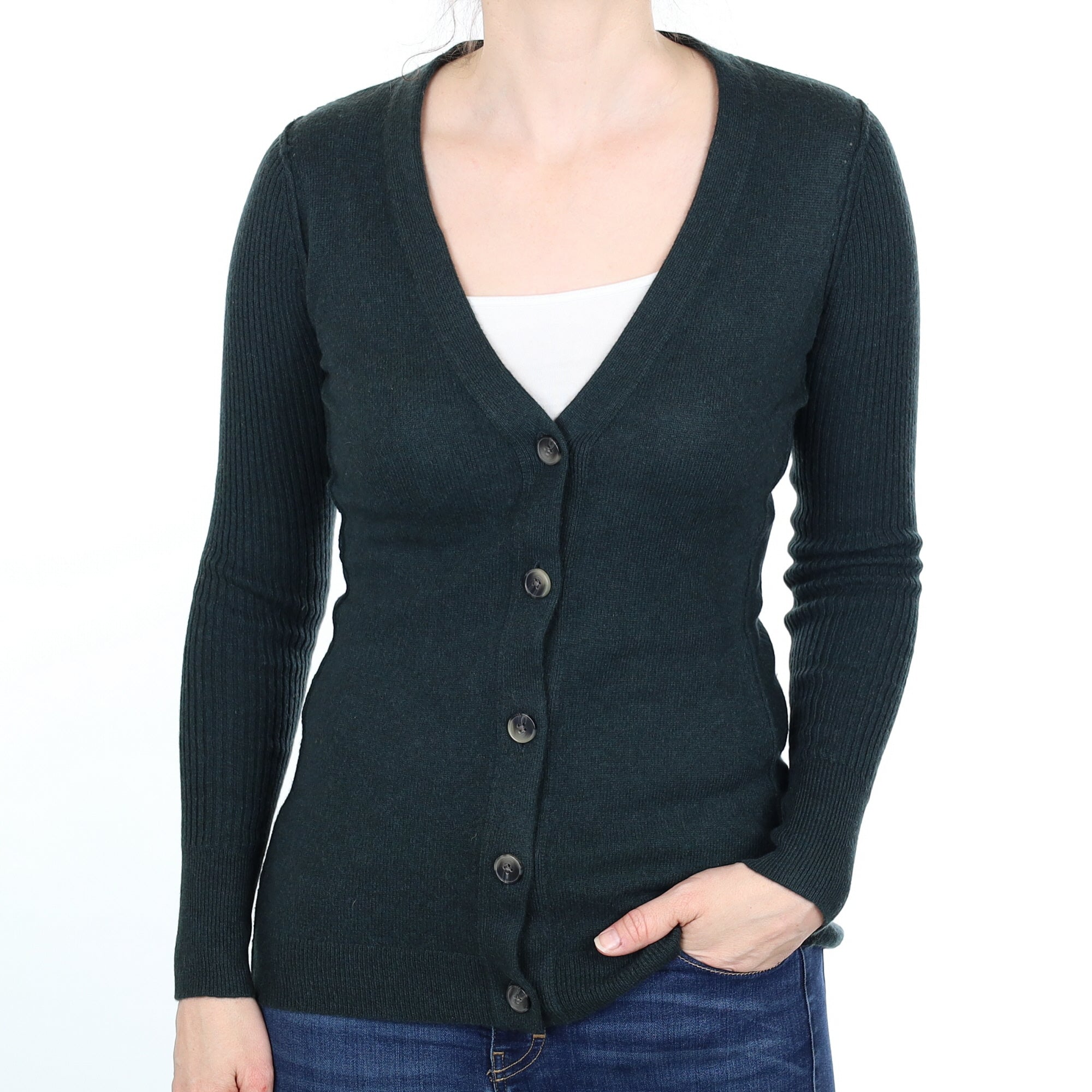 Forest Green Cashmere V Neck Cardigan Small